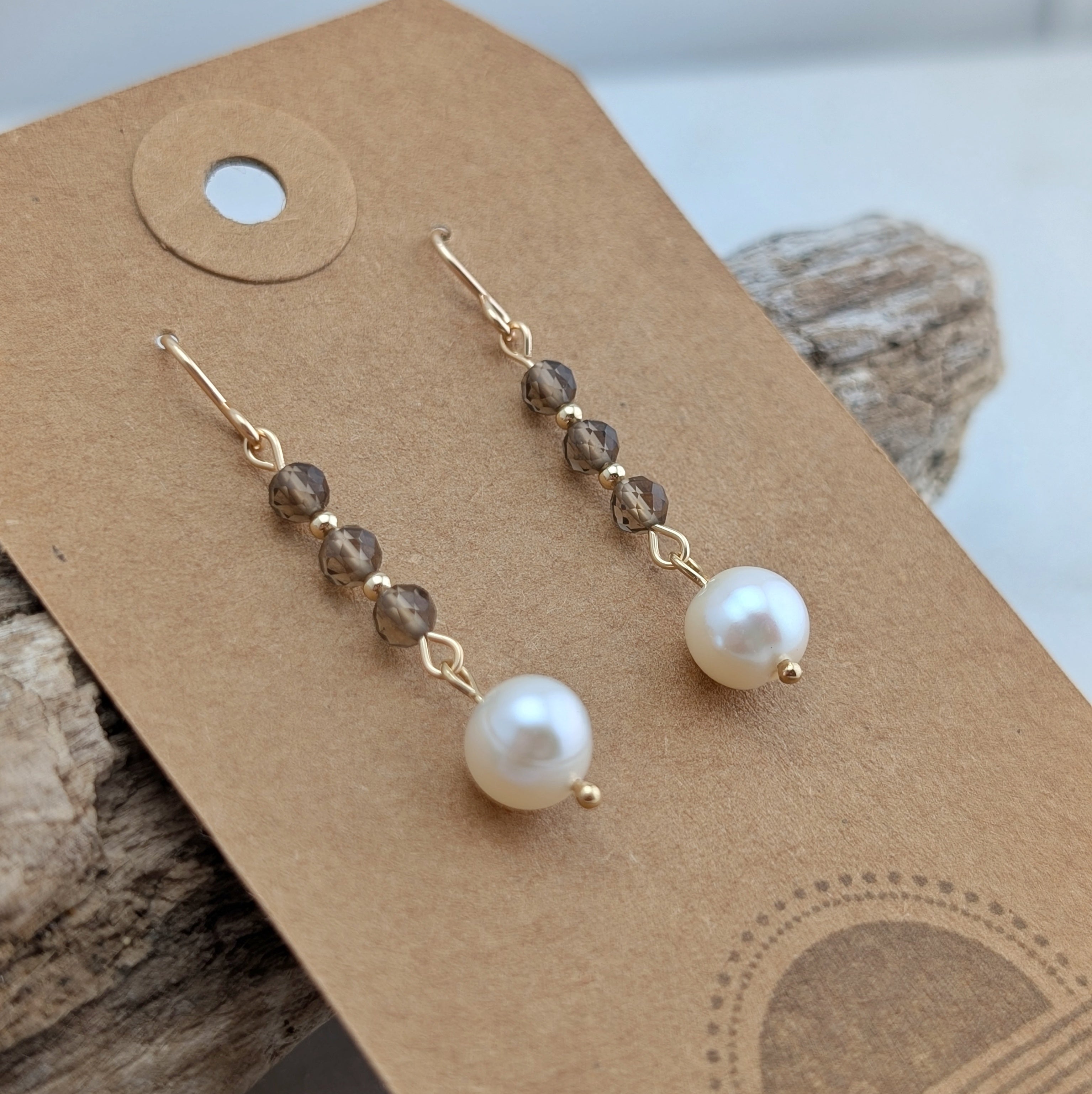 Smoky Quartz & Freshwater Pearl Drop Dangles