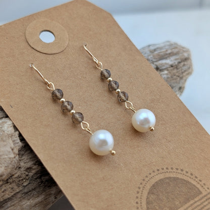 Smoky Quartz & Freshwater Pearl Drop Dangles