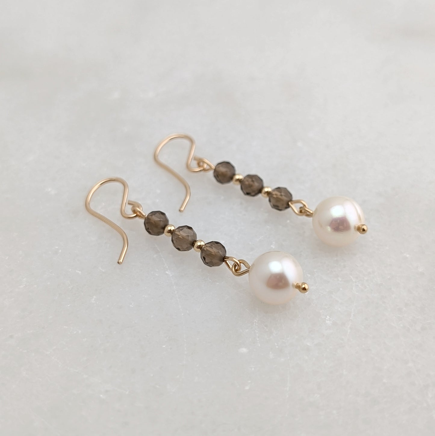 Smoky Quartz & Freshwater Pearl Drop Dangles