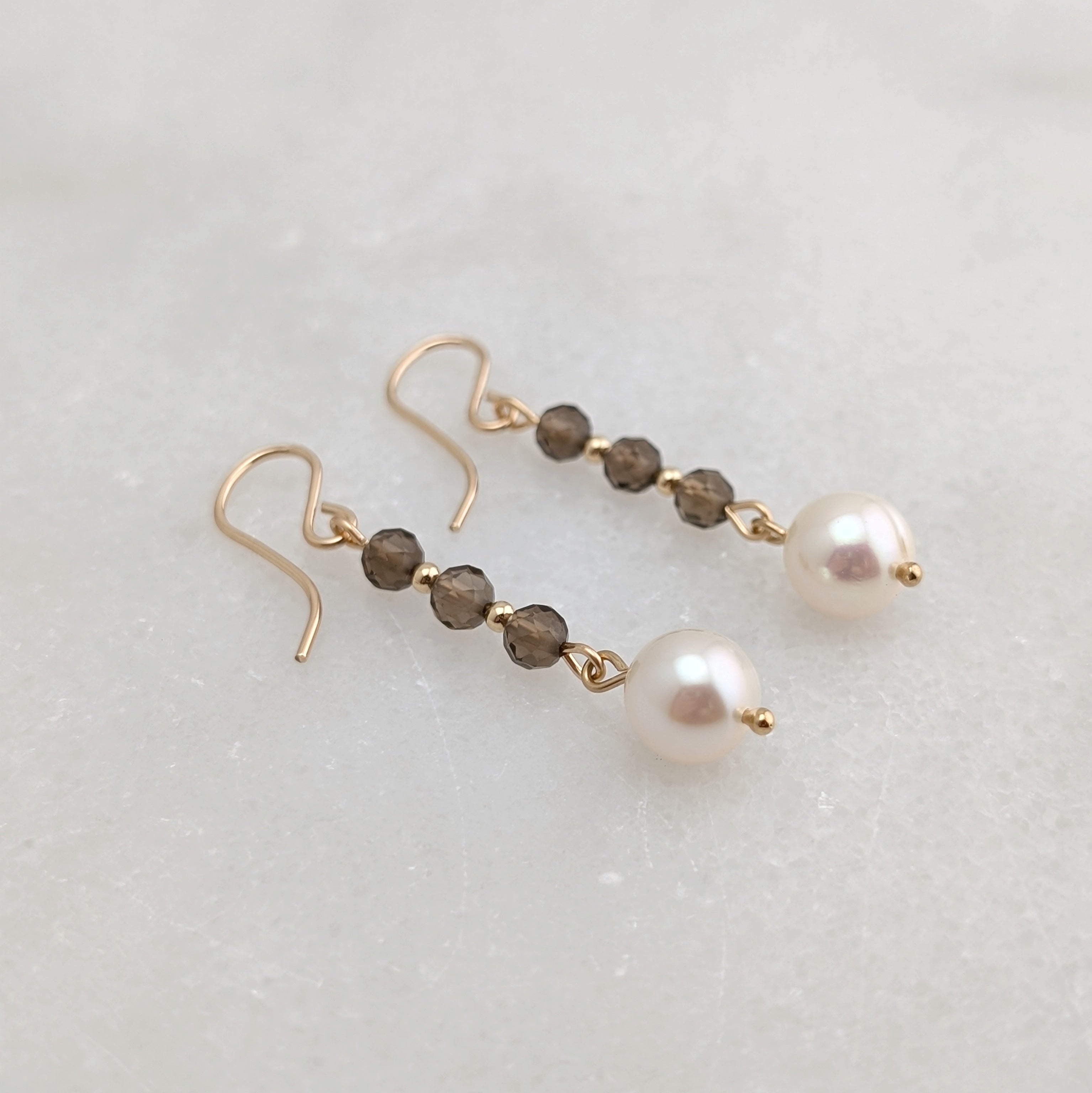 Smoky Quartz & Freshwater Pearl Drop Dangles