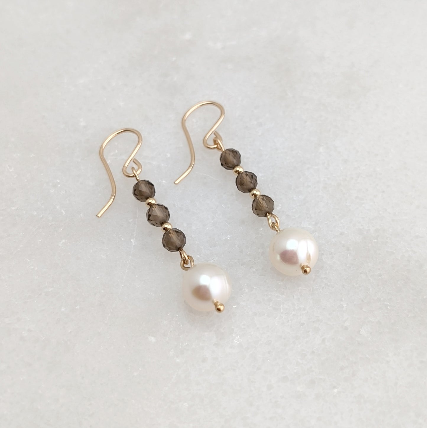 Smoky Quartz & Freshwater Pearl Drop Dangles