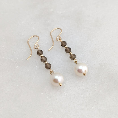 Smoky Quartz & Freshwater Pearl Drop Dangles