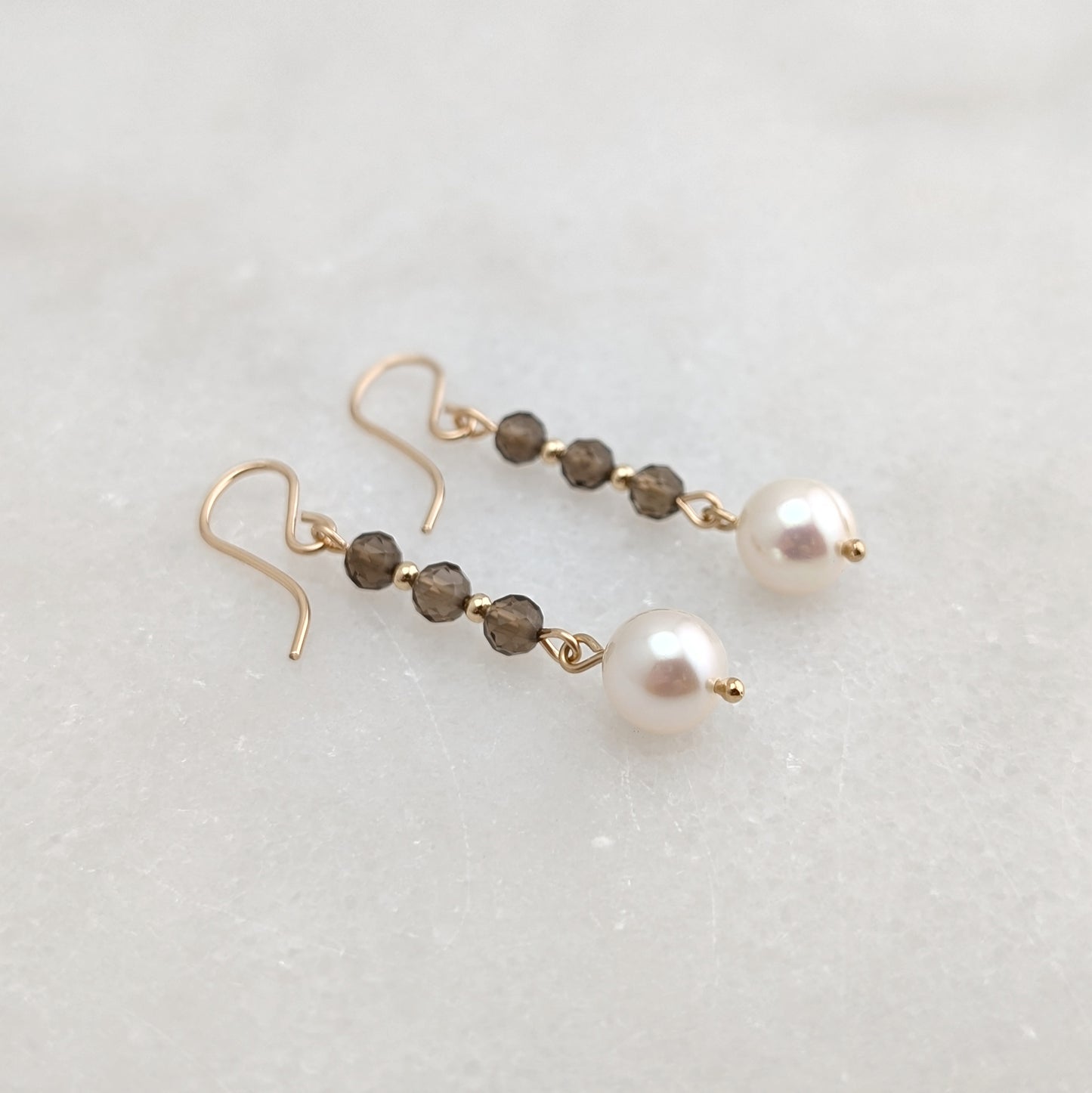 Smoky Quartz & Freshwater Pearl Drop Dangles