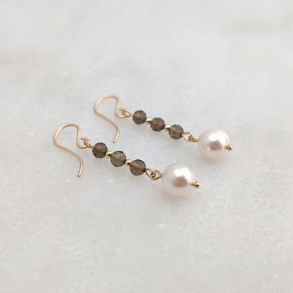 Smoky Quartz & Freshwater Pearl Drop Dangles