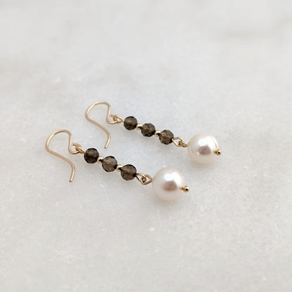 Smoky Quartz & Freshwater Pearl Drop Dangles