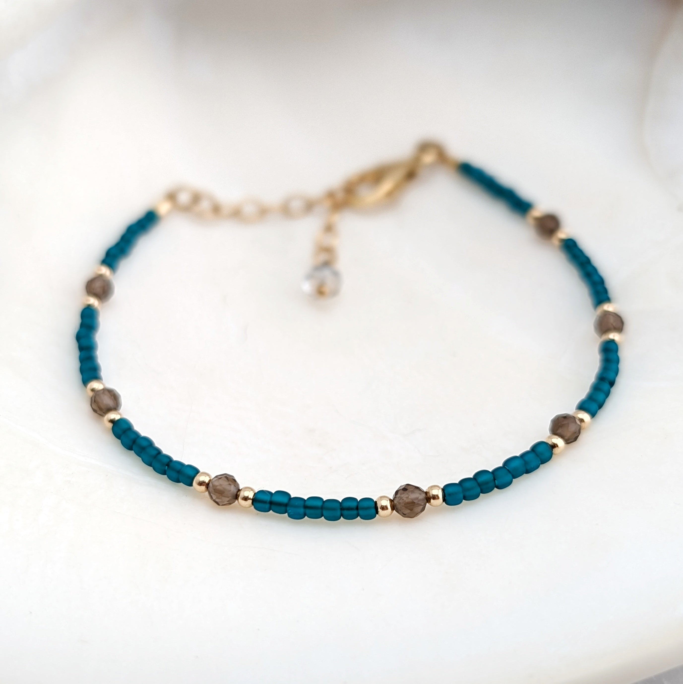 Smoky Quartz Teal Grounding Bracelet