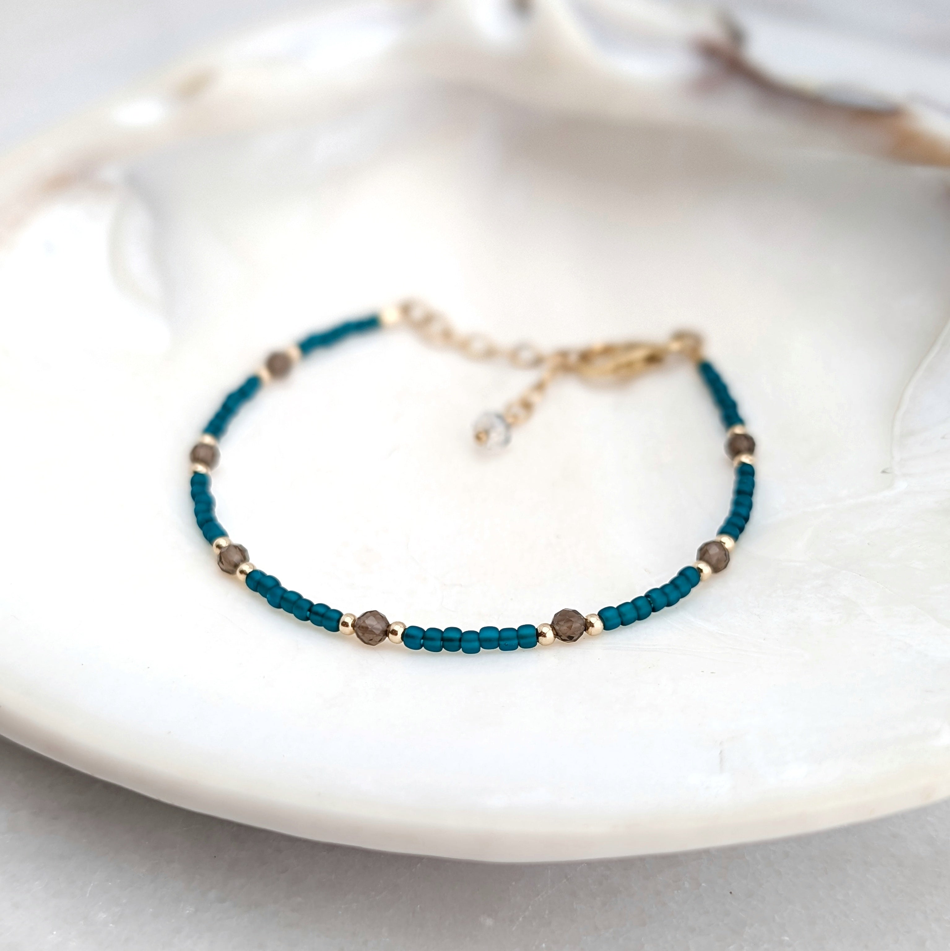 Smoky Quartz Teal Grounding Bracelet