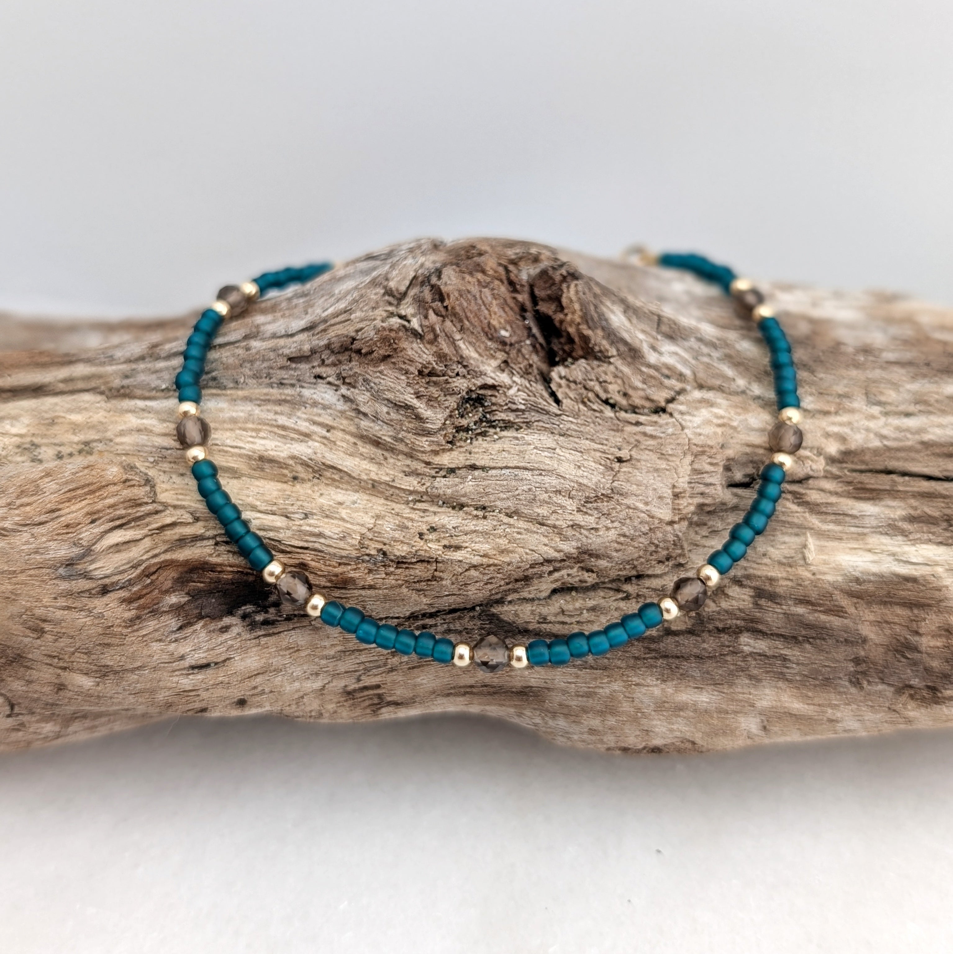 Smoky Quartz Teal Grounding Bracelet