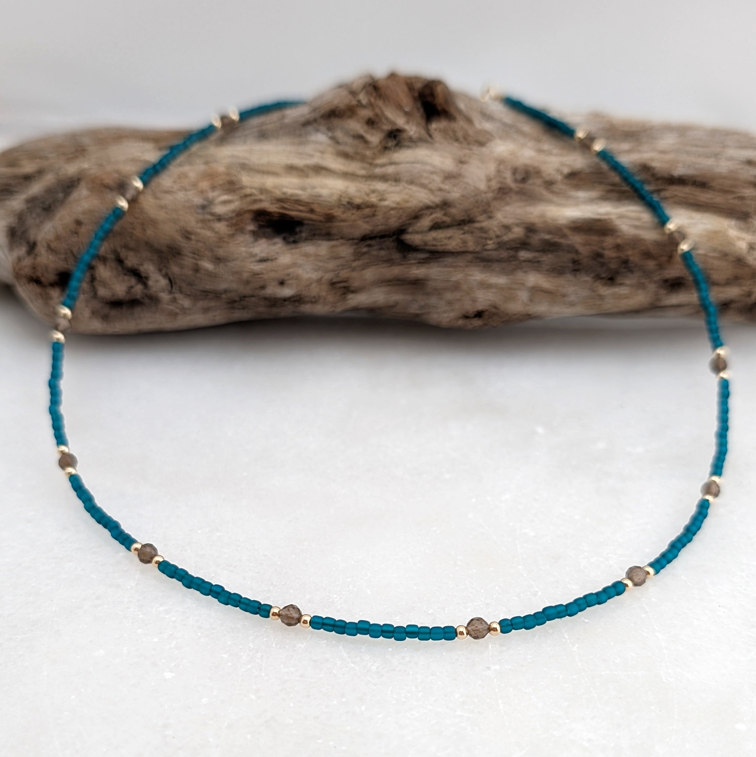Smoky Quartz Teal Grounding Necklace