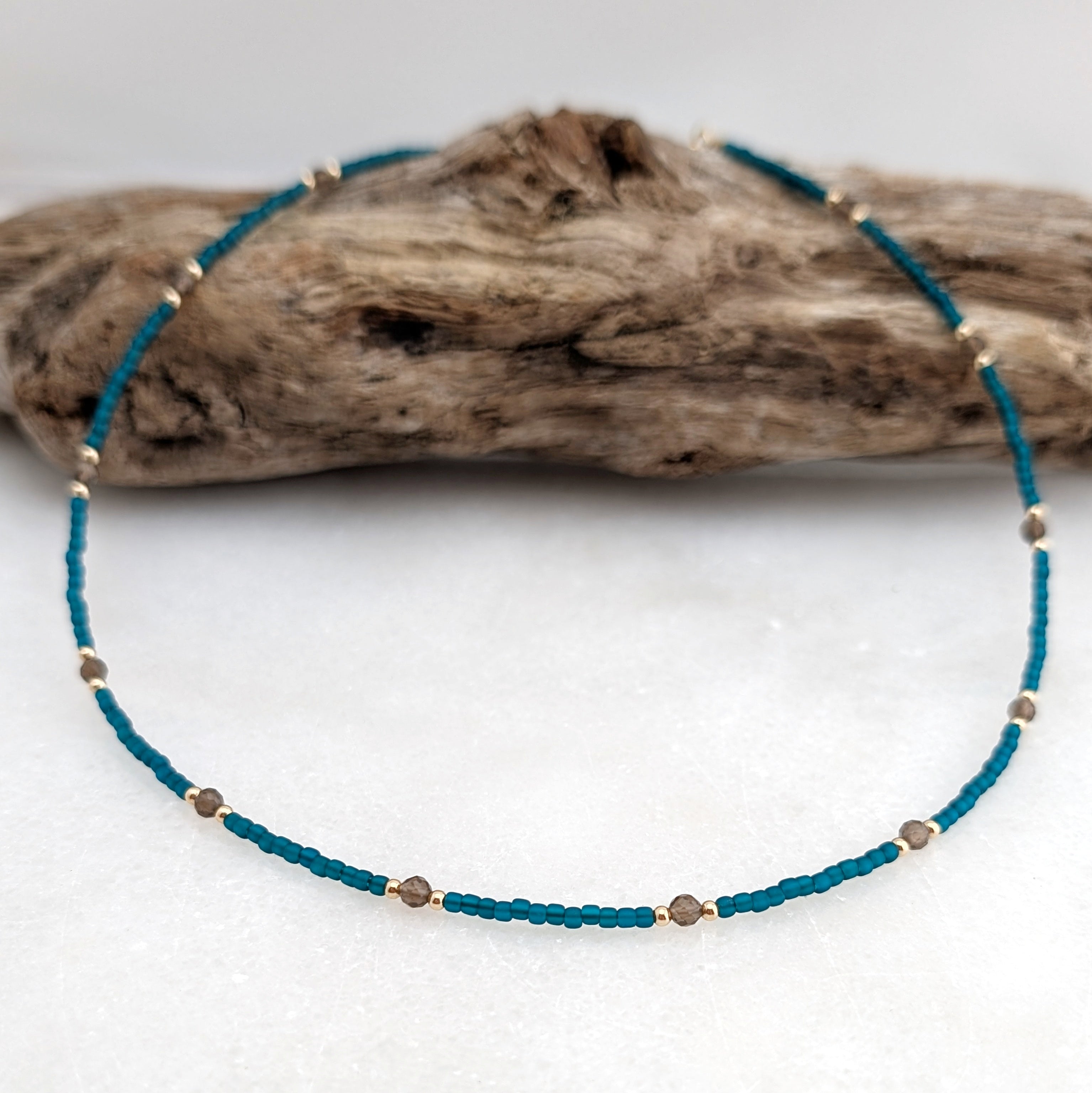 Smoky Quartz Teal Grounding Necklace
