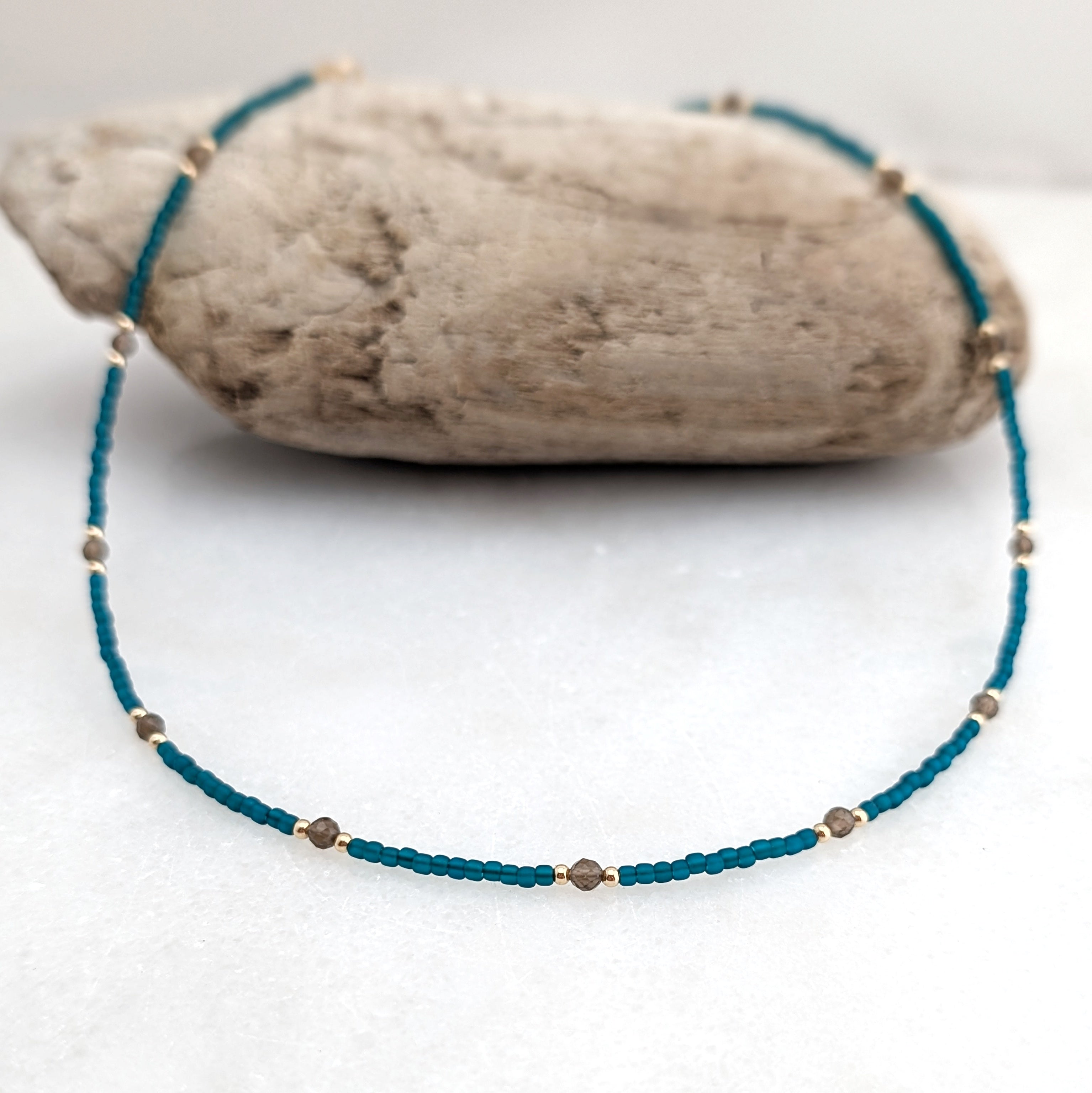 Smoky Quartz Teal Grounding Necklace