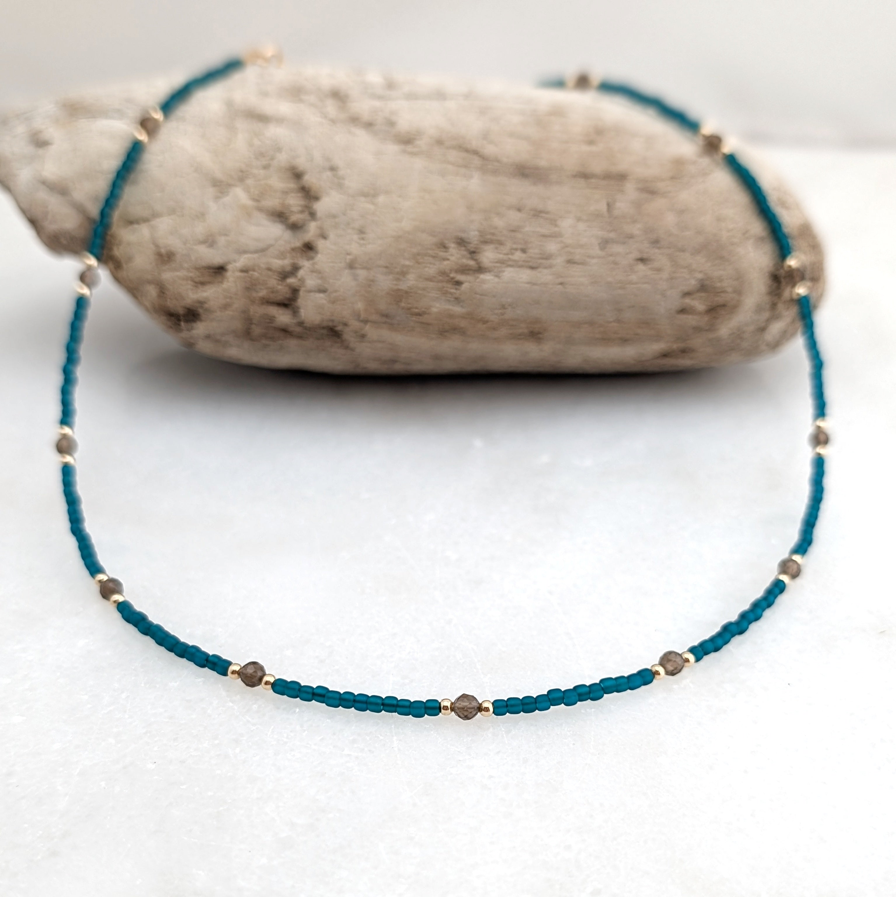 Smoky Quartz Teal Grounding Necklace