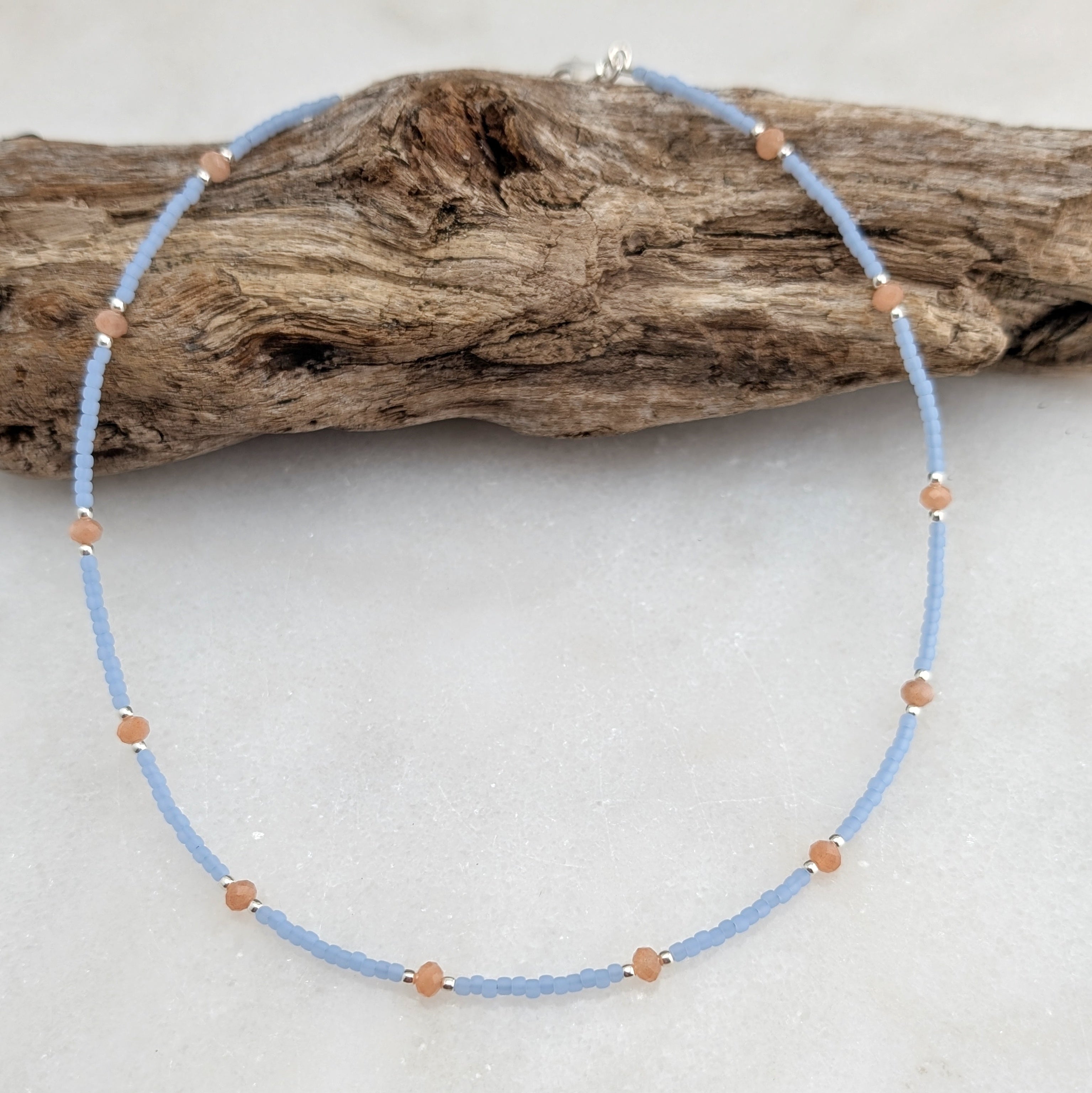 Peach Moonstone Sky Blue Necklace