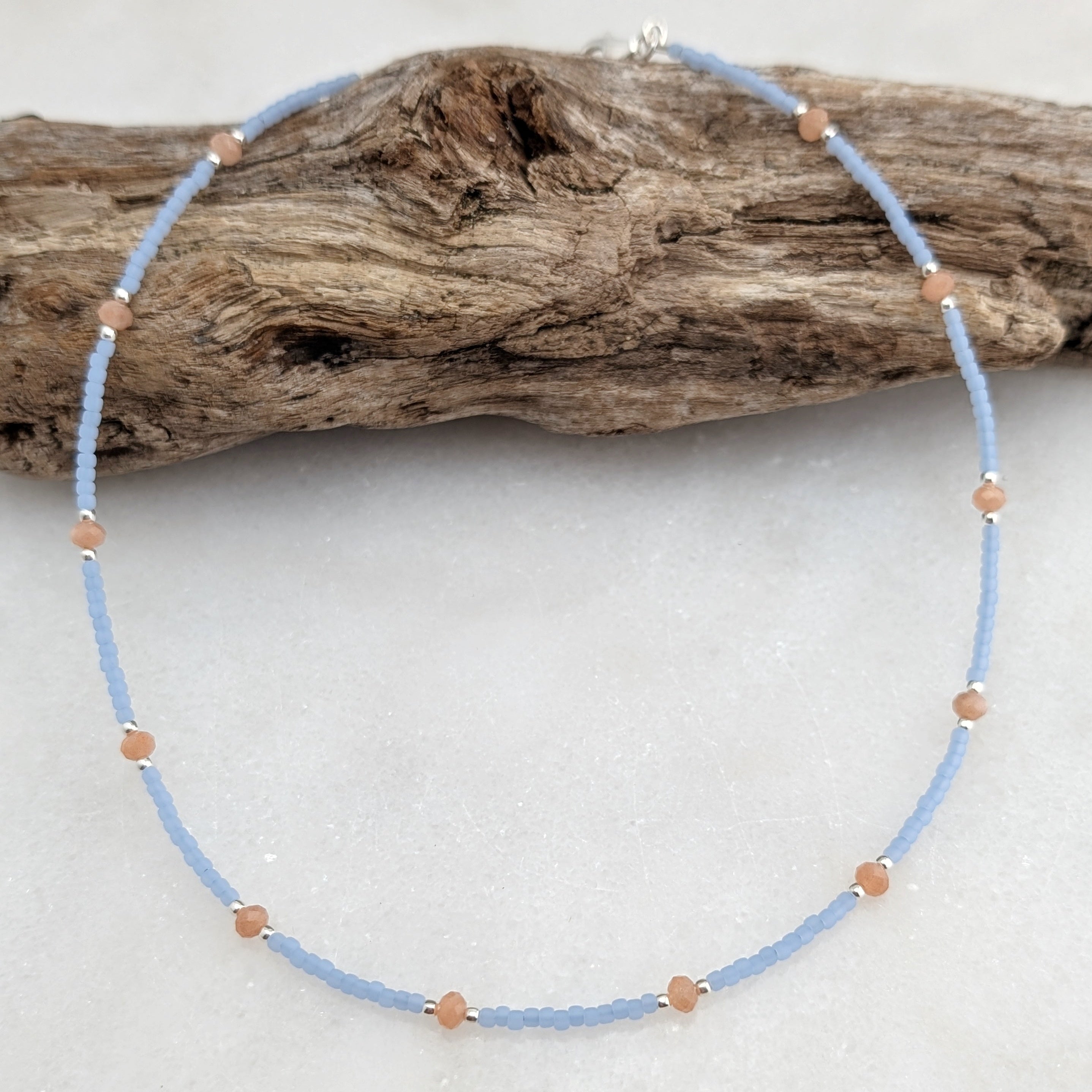 Peach Moonstone Sky Blue Necklace