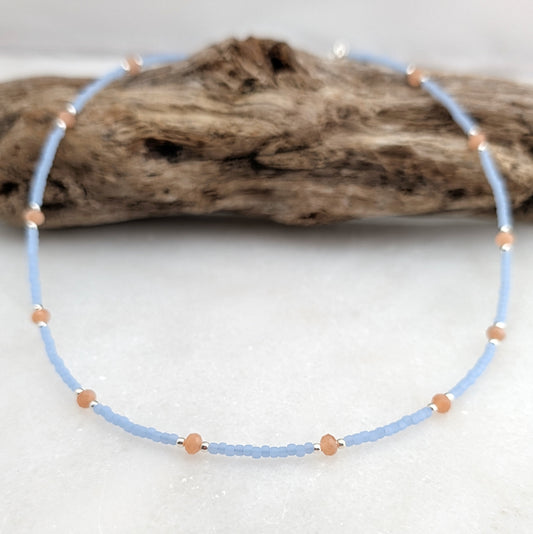 Peach Moonstone Sky Blue Necklace