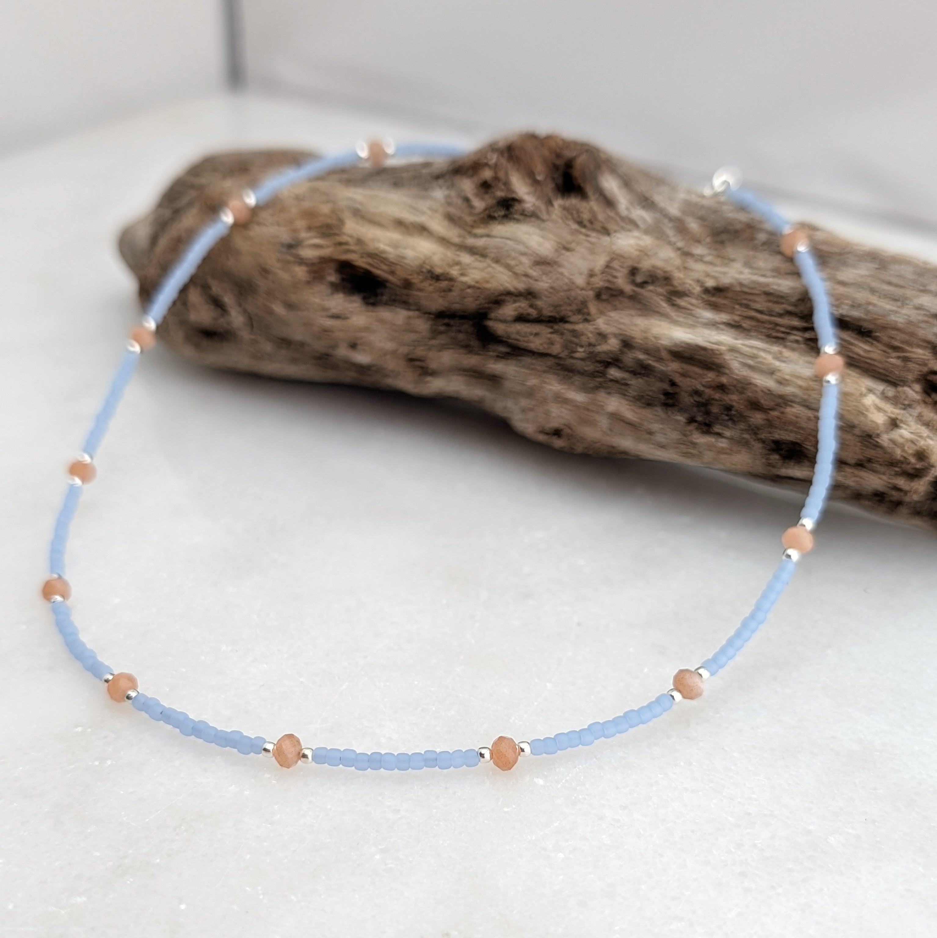 Peach Moonstone Sky Blue Necklace