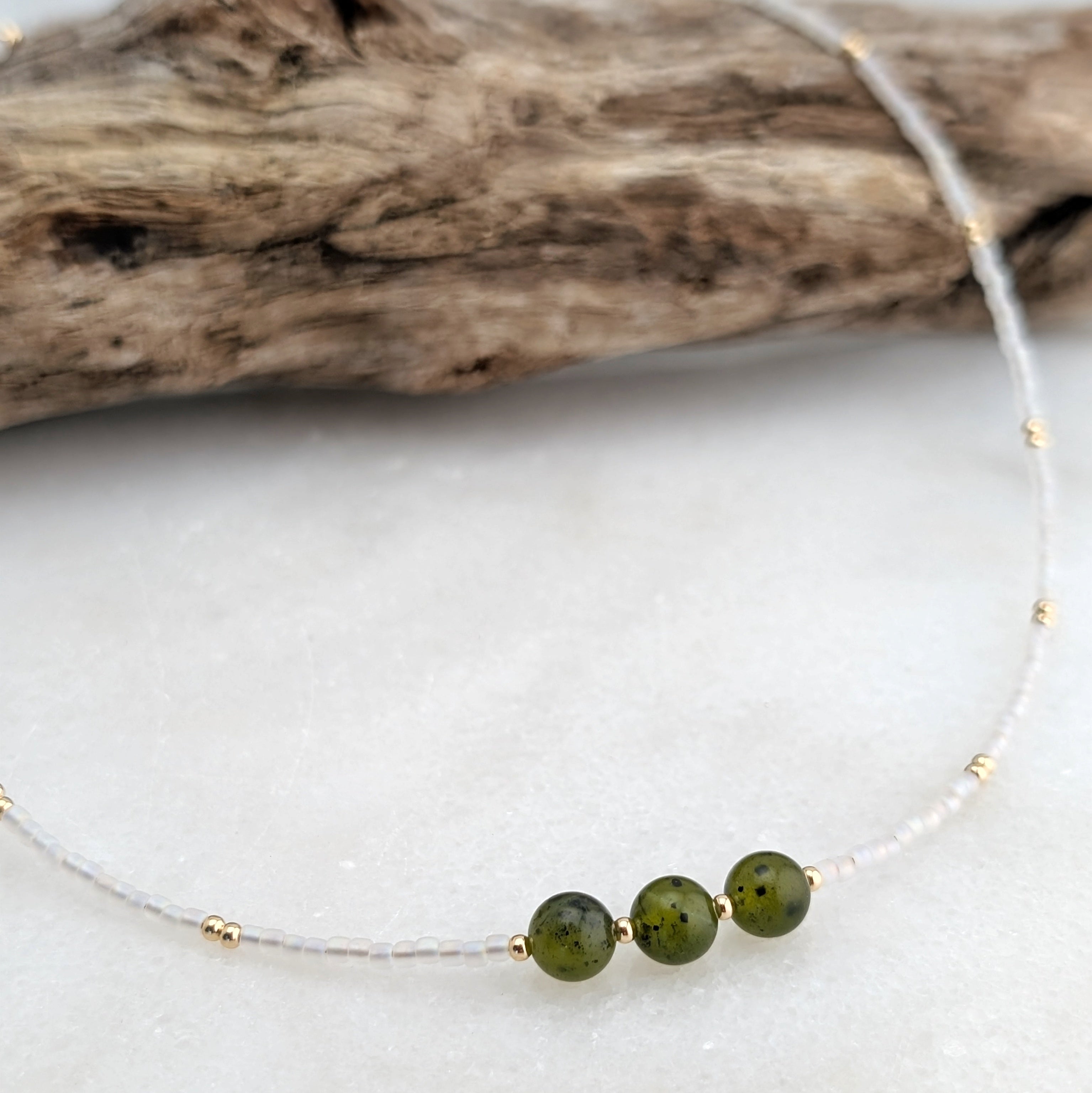 Canadian Jade Pearlescent Triple Stone Necklace