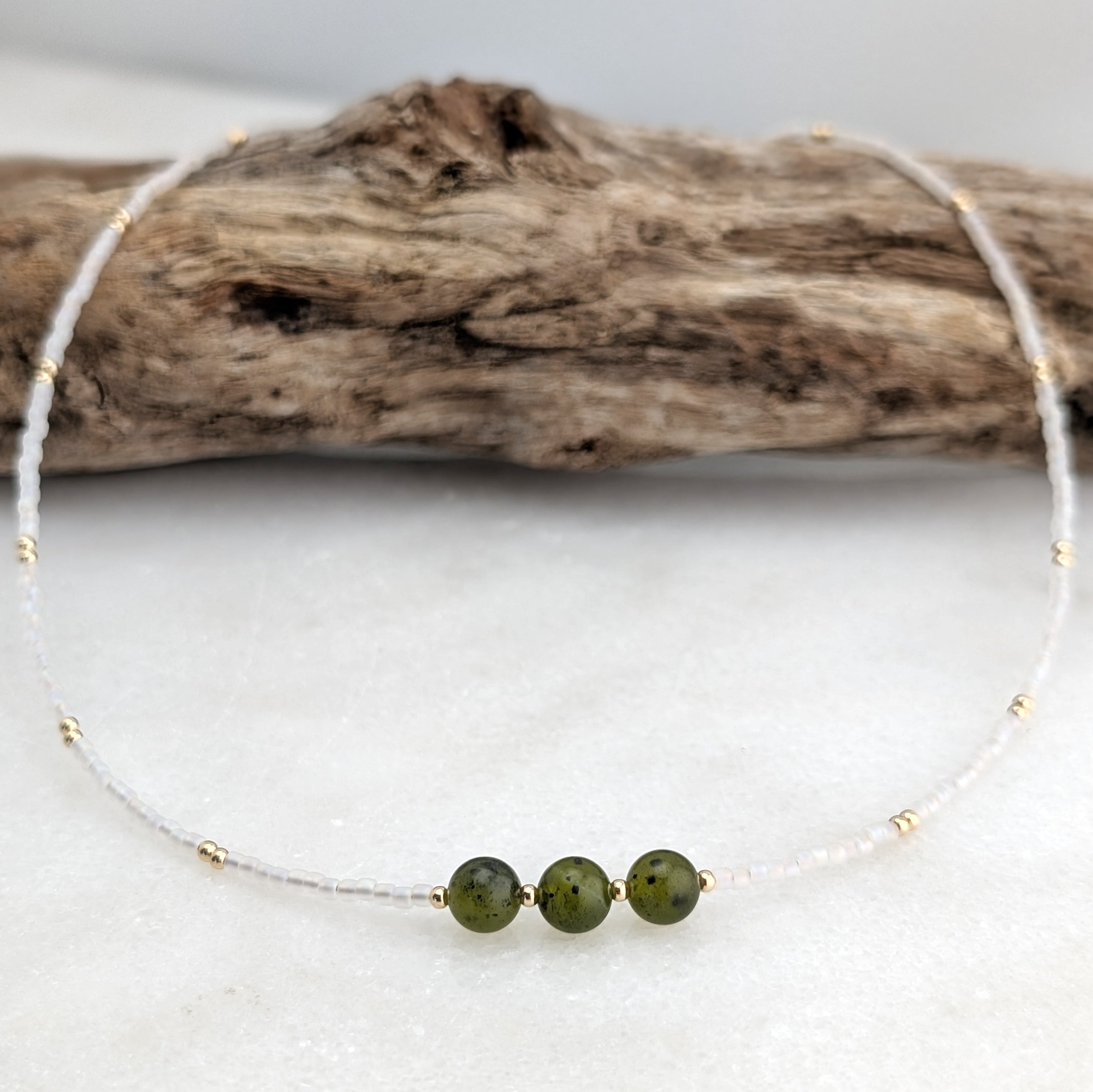 Canadian Jade Pearlescent Triple Stone Necklace