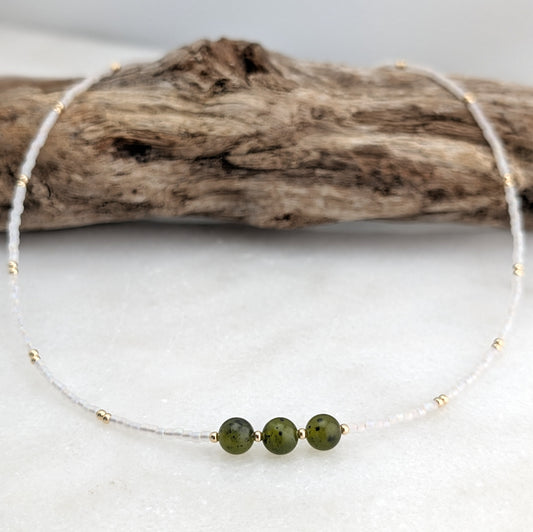 Canadian Jade Pearlescent Triple Stone Necklace