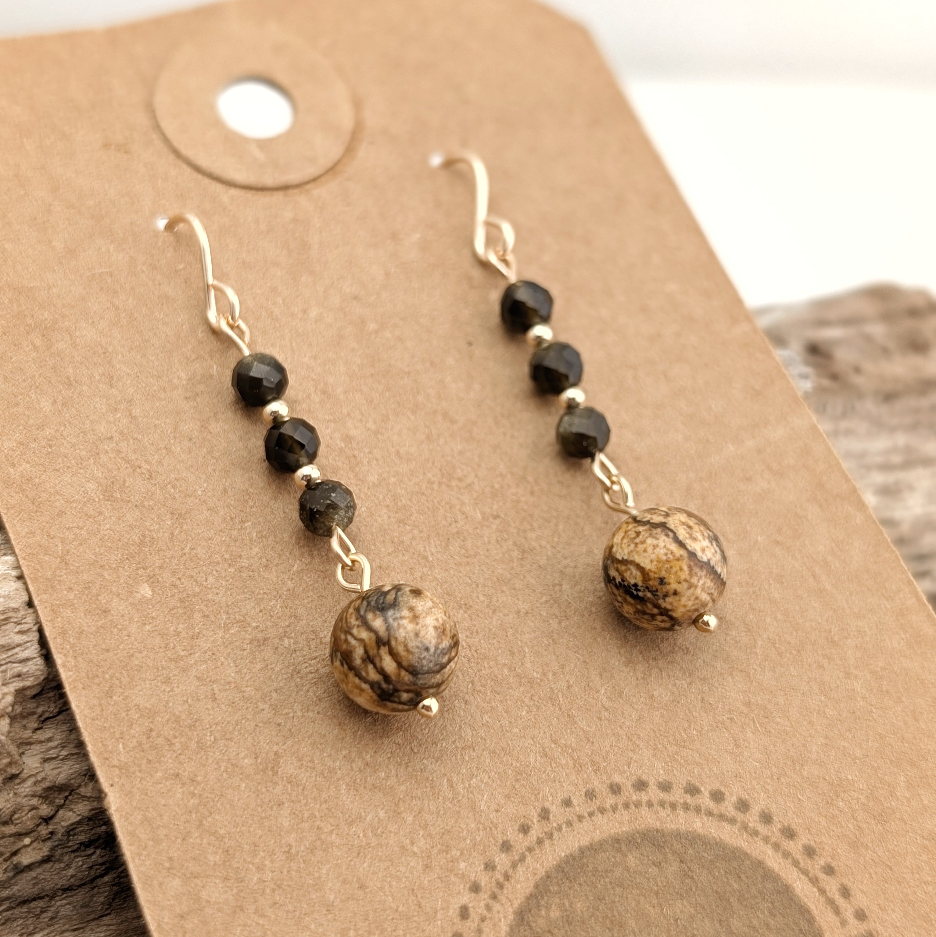 Golden Obsidian & Desert Picture Jasper Drop Dangles