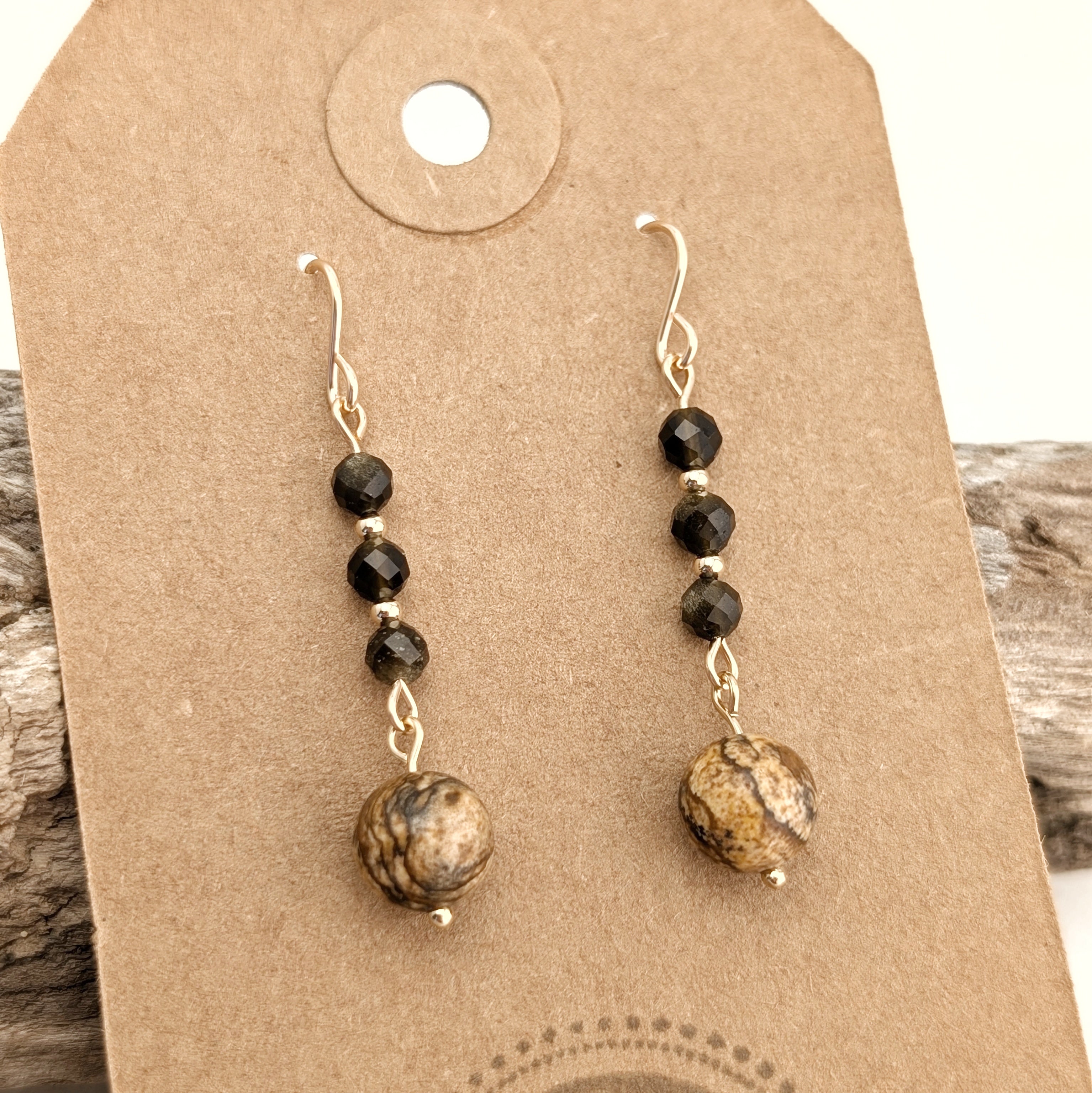Golden Obsidian & Desert Picture Jasper Drop Dangles