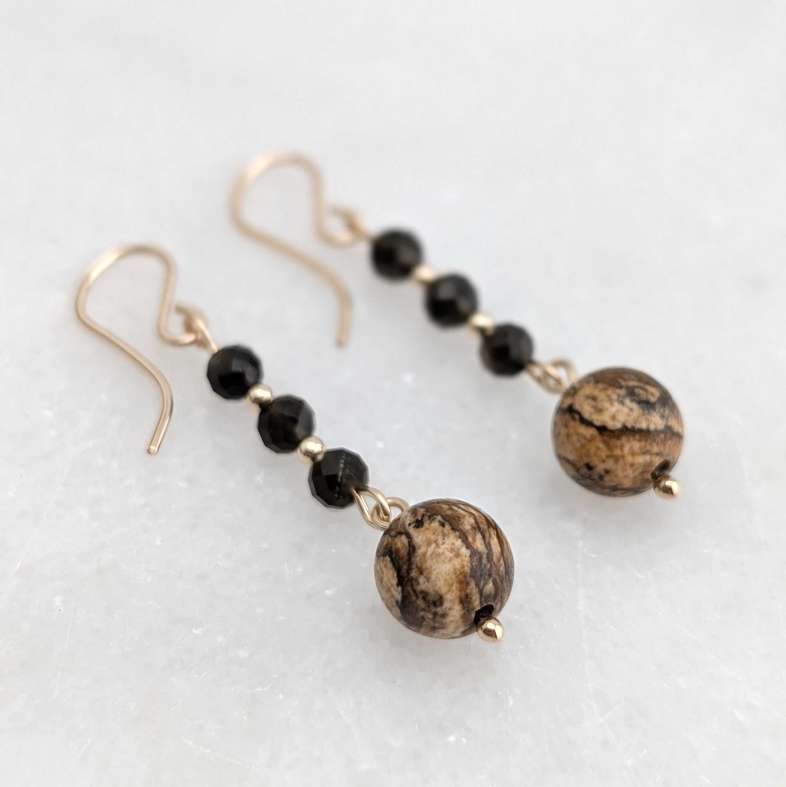 Golden Obsidian & Desert Picture Jasper Drop Dangles