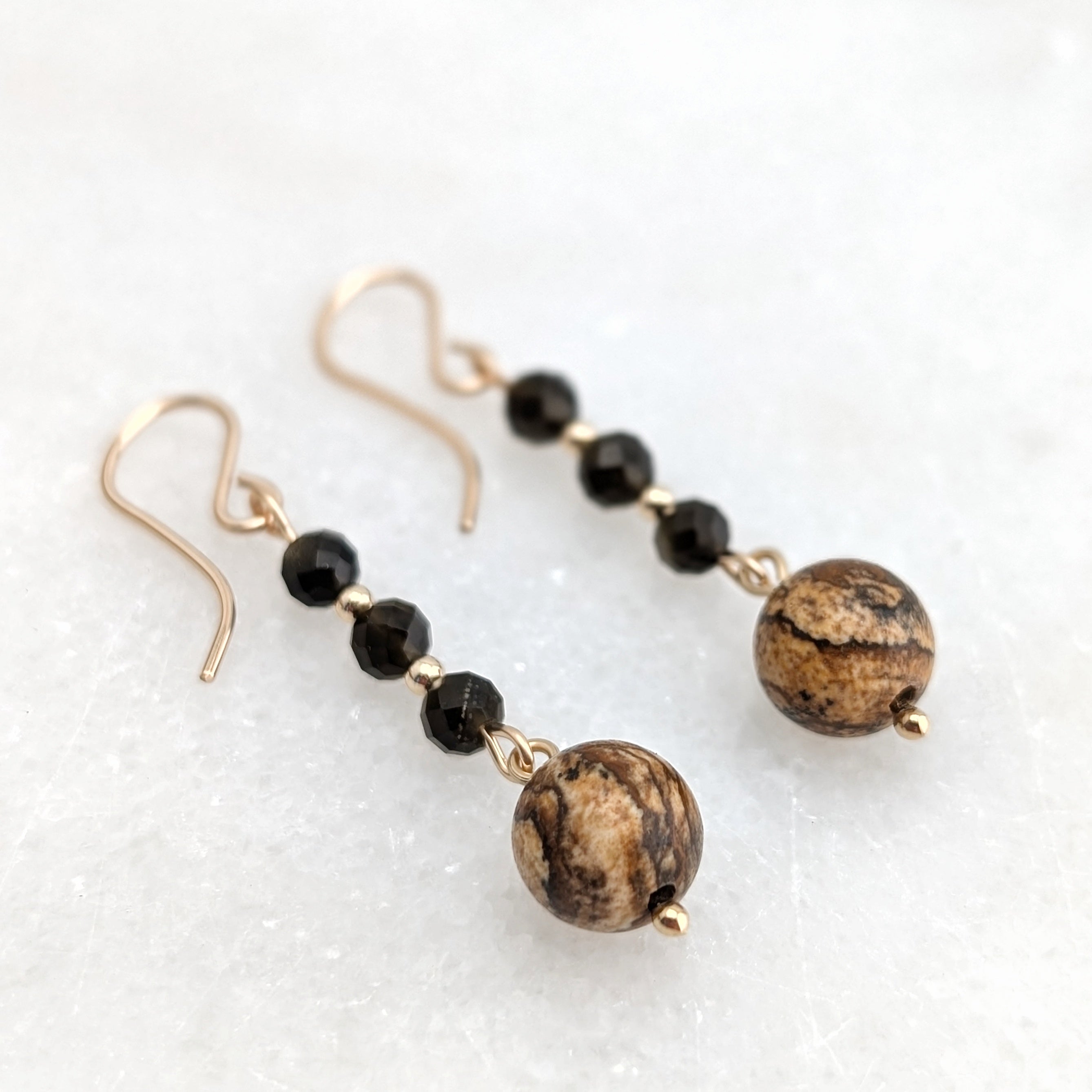 Golden Obsidian & Desert Picture Jasper Drop Dangles