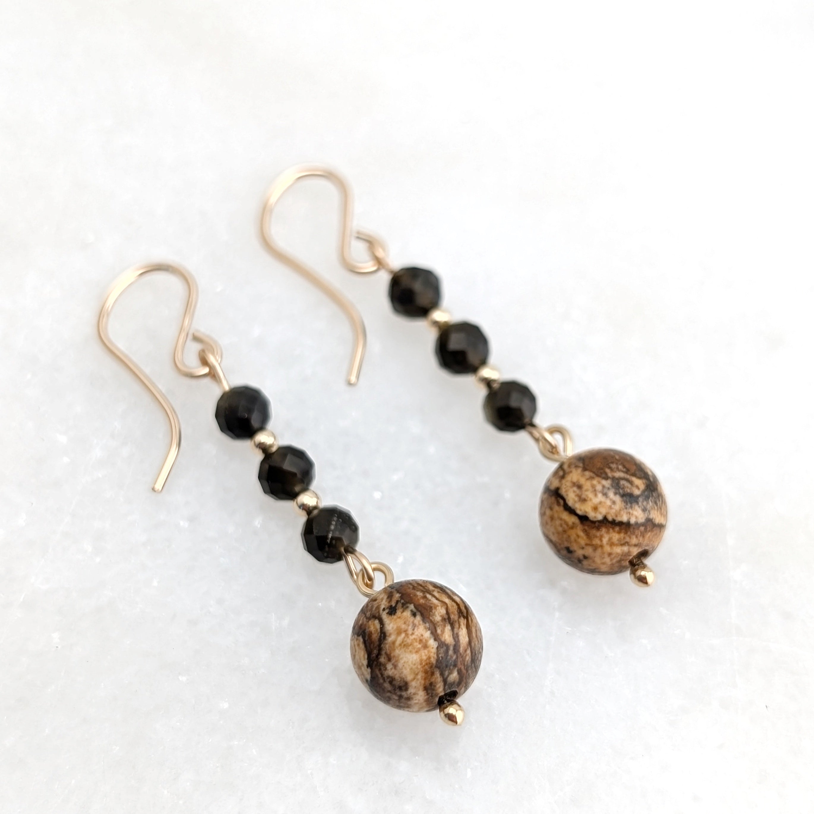 Golden Obsidian & Desert Picture Jasper Drop Dangles