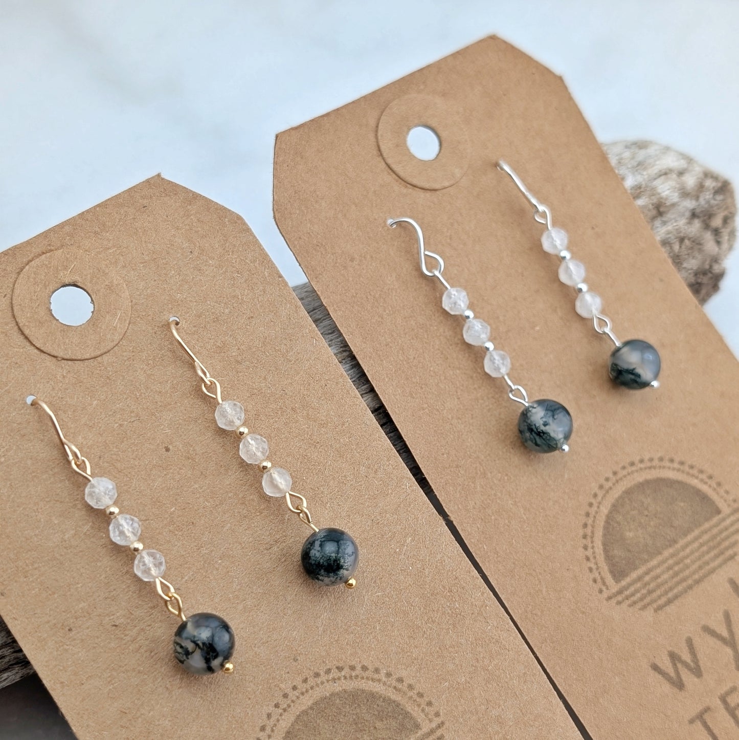 Moonstone & Moss Agate Drop Dangles