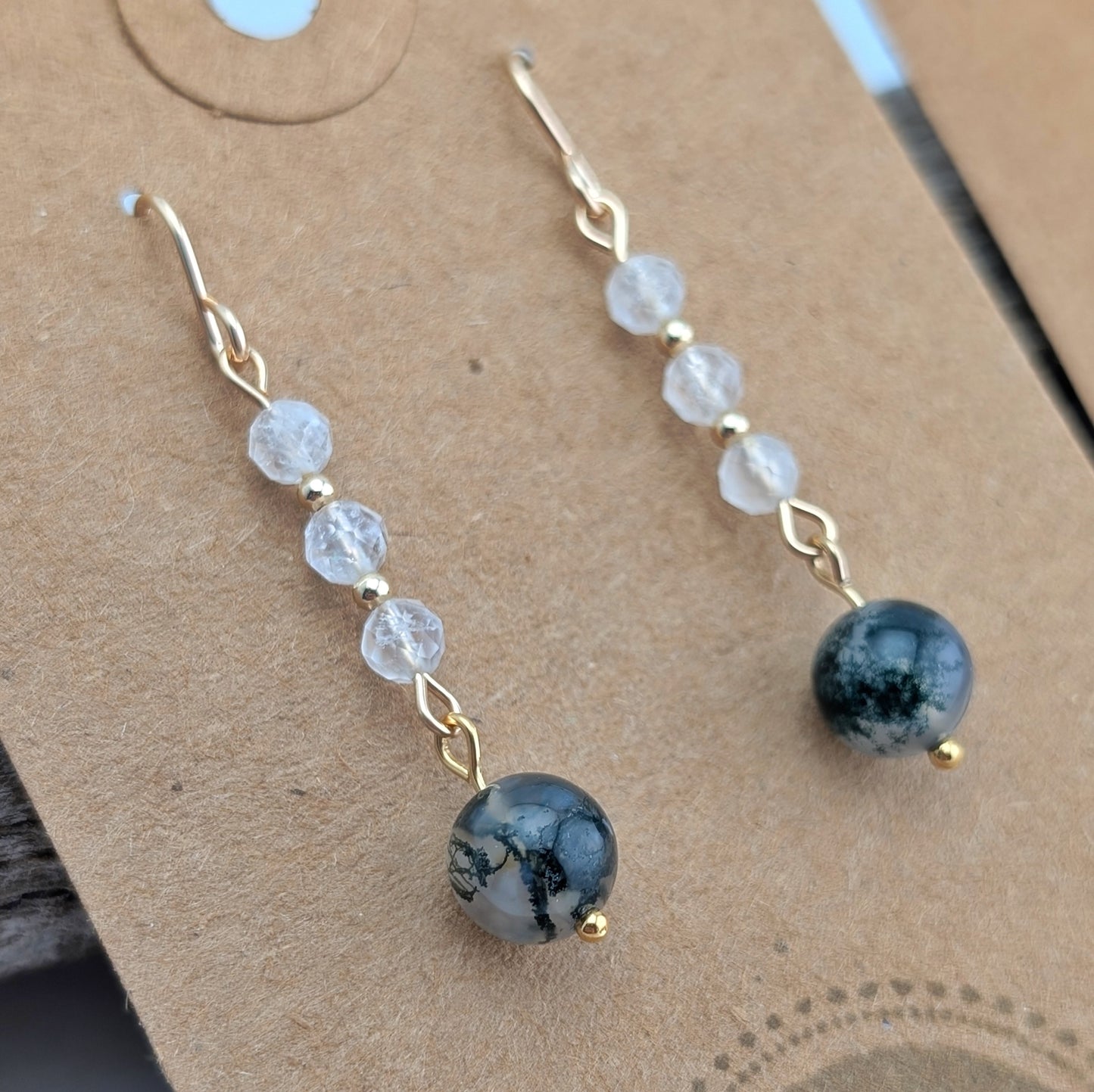 Moonstone & Moss Agate Drop Dangles