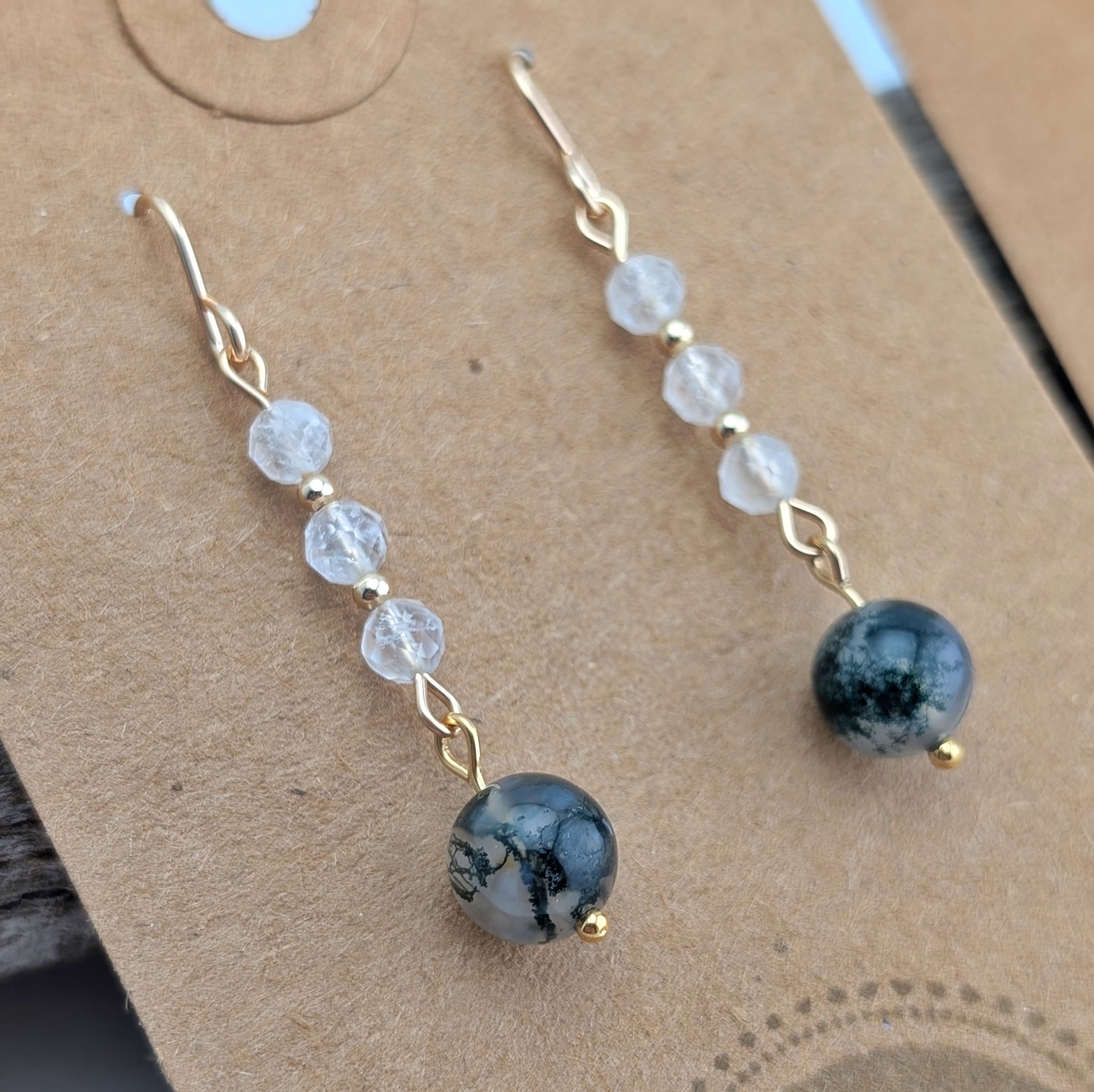 Moonstone & Moss Agate Drop Dangles
