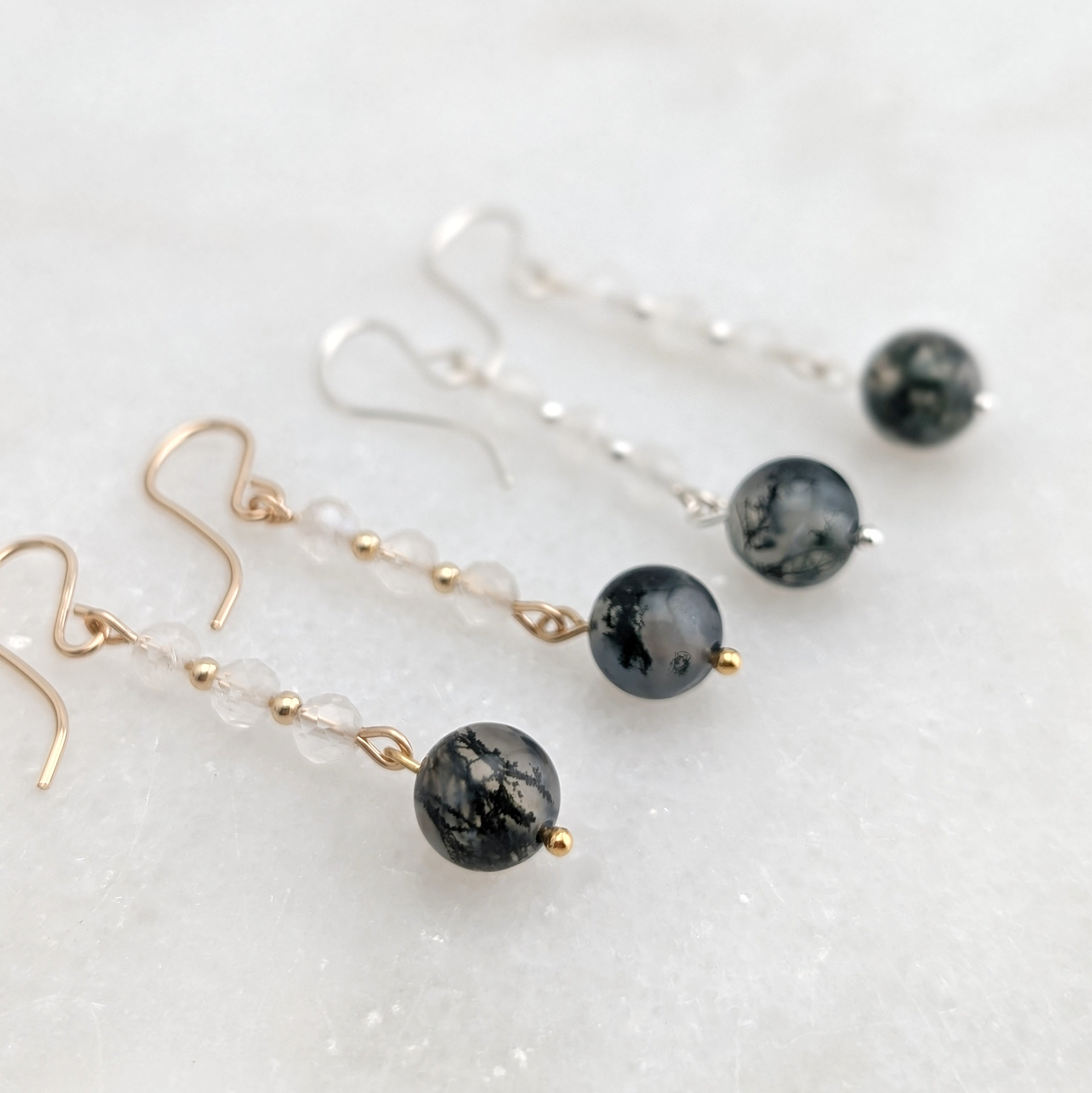 Moonstone & Moss Agate Drop Dangles