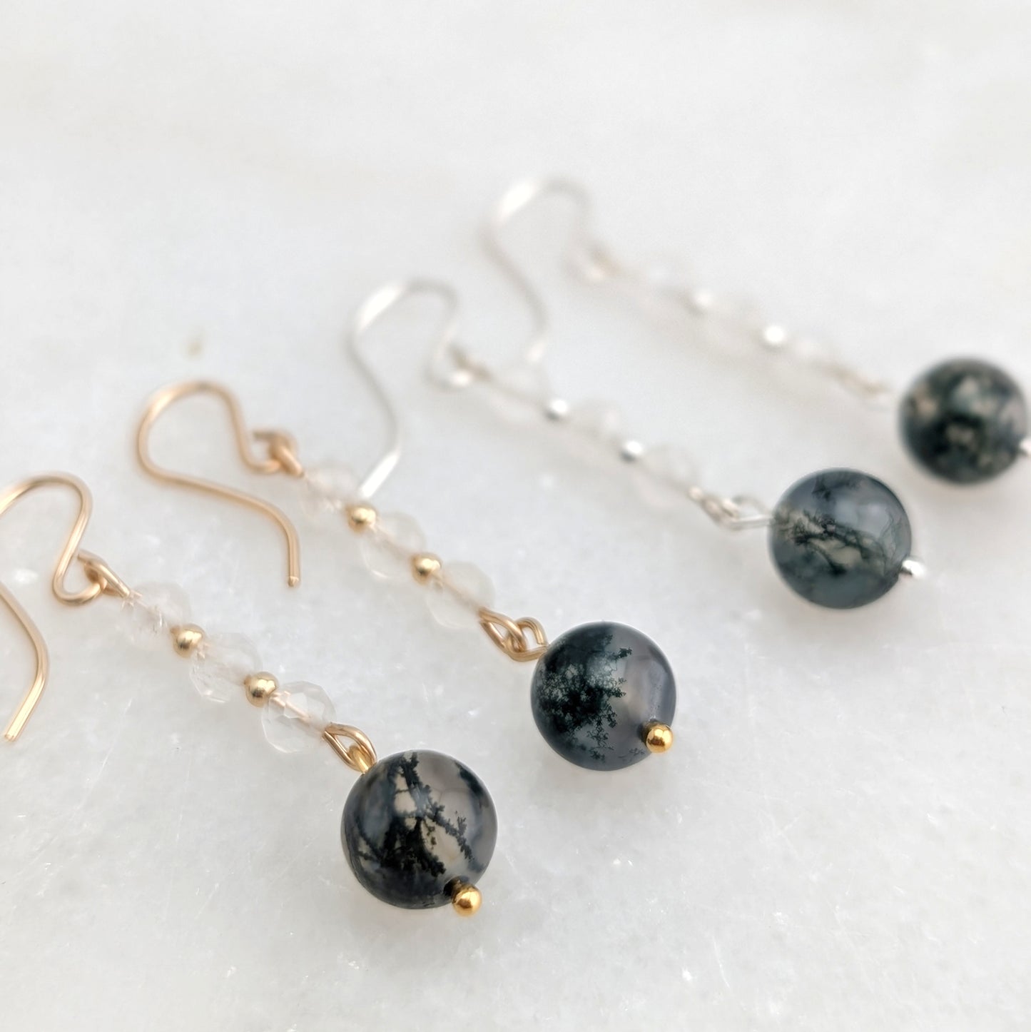 Moonstone & Moss Agate Drop Dangles
