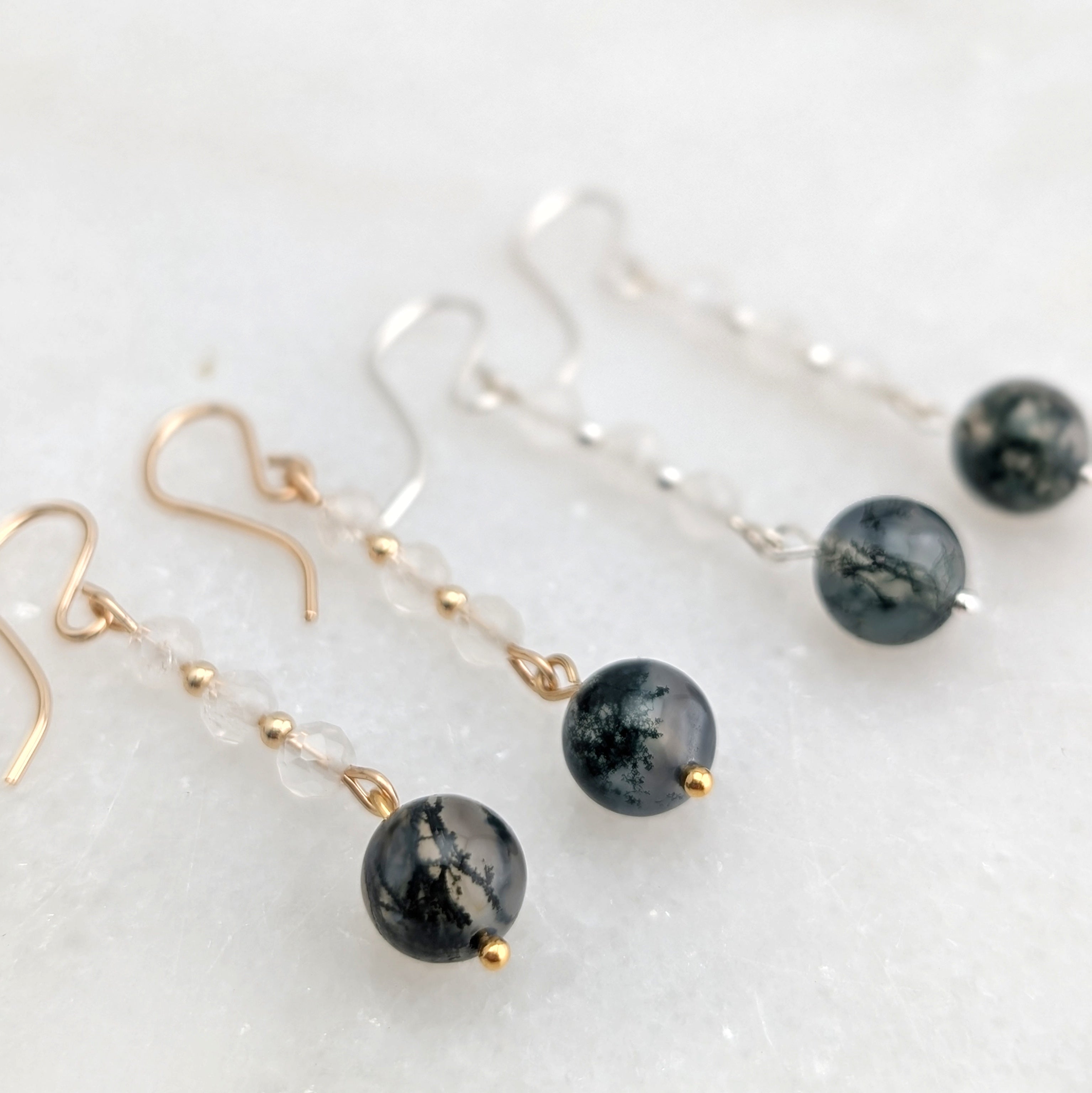 Moonstone & Moss Agate Drop Dangles