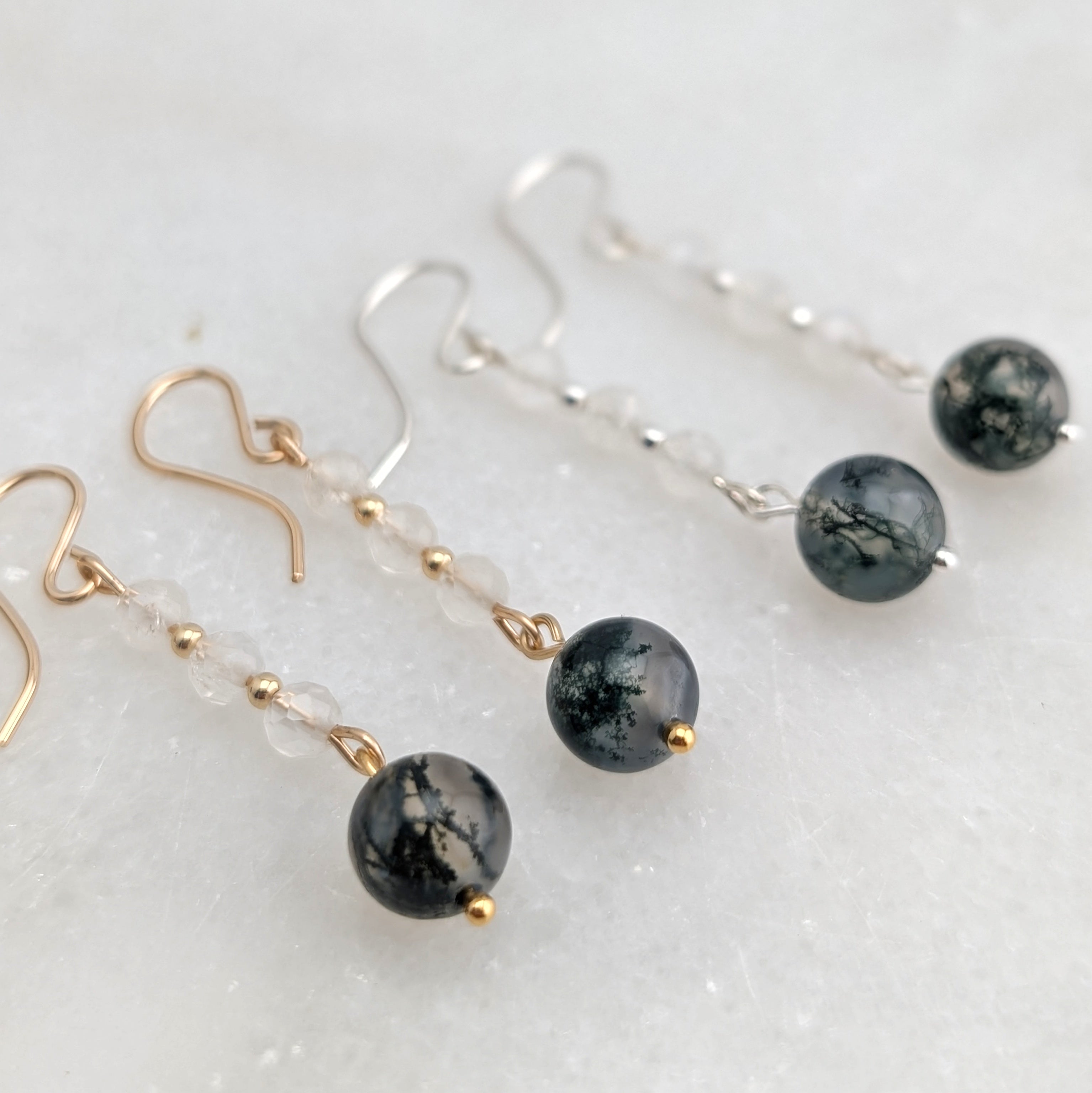 Moonstone & Moss Agate Drop Dangles