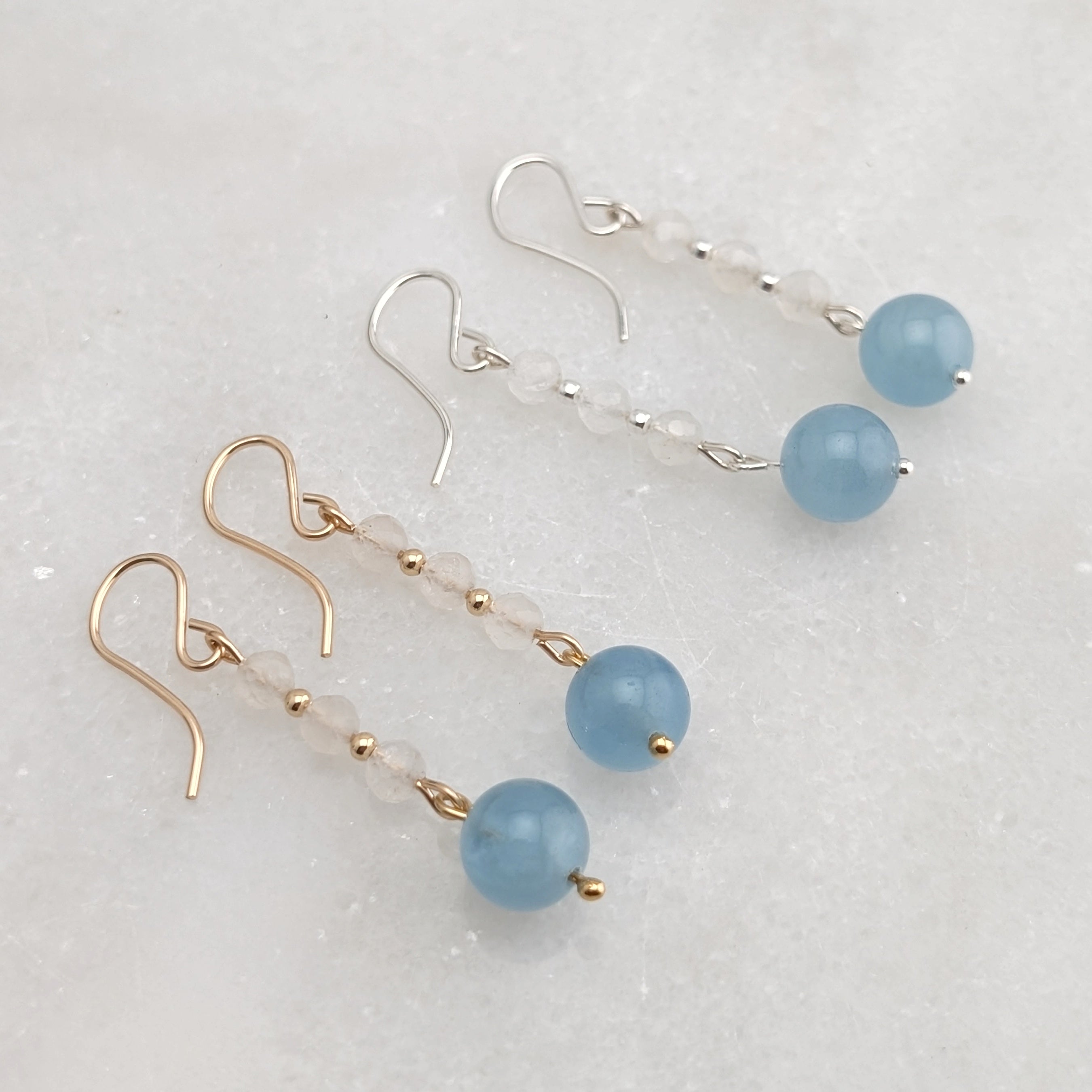 Moonstone & Aquamarine Drop Dangles
