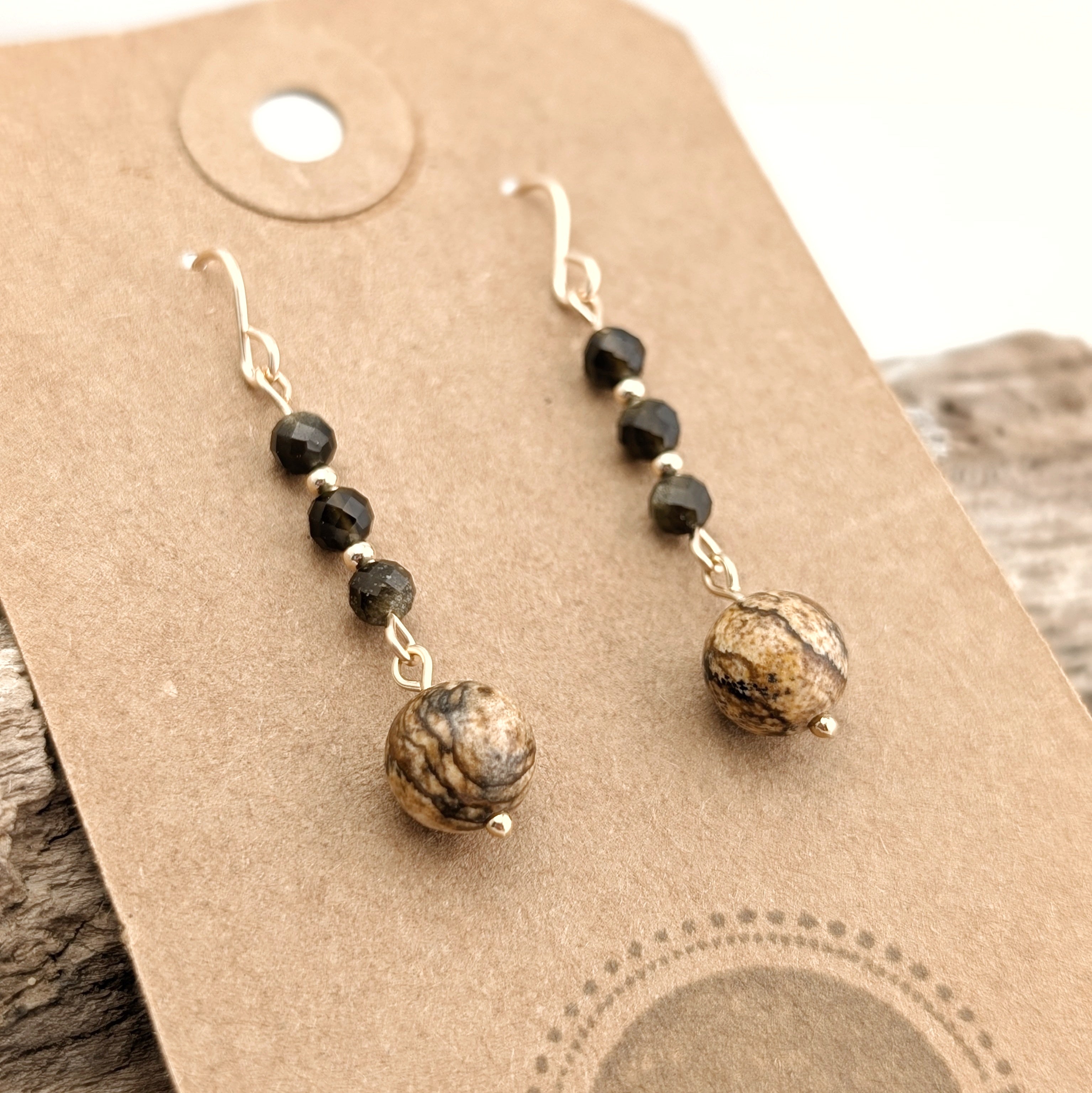 Golden Obsidian & Desert Picture Jasper Drop Dangles