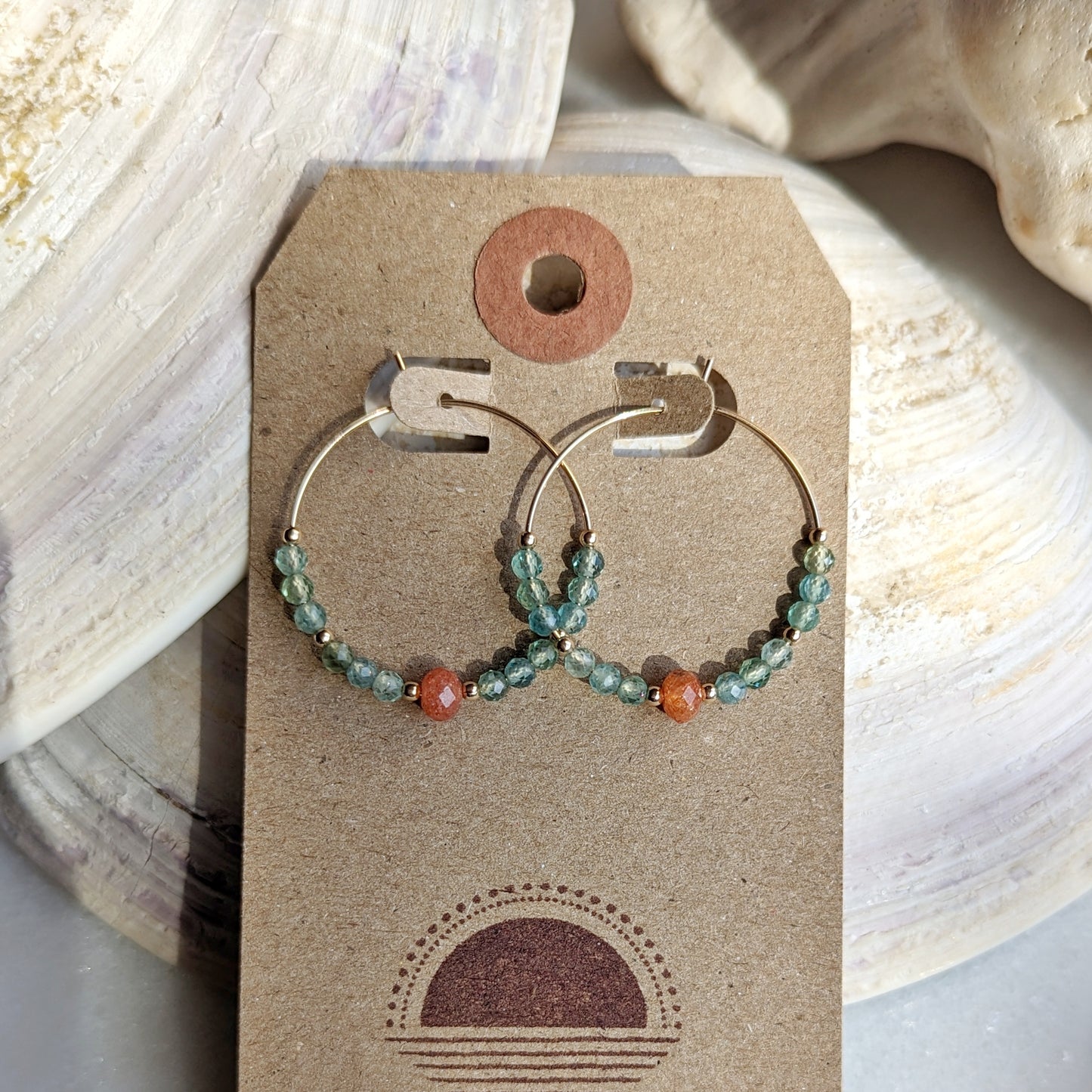 Aqua Teal Green Apatite & Oregon Sunstone Hoops