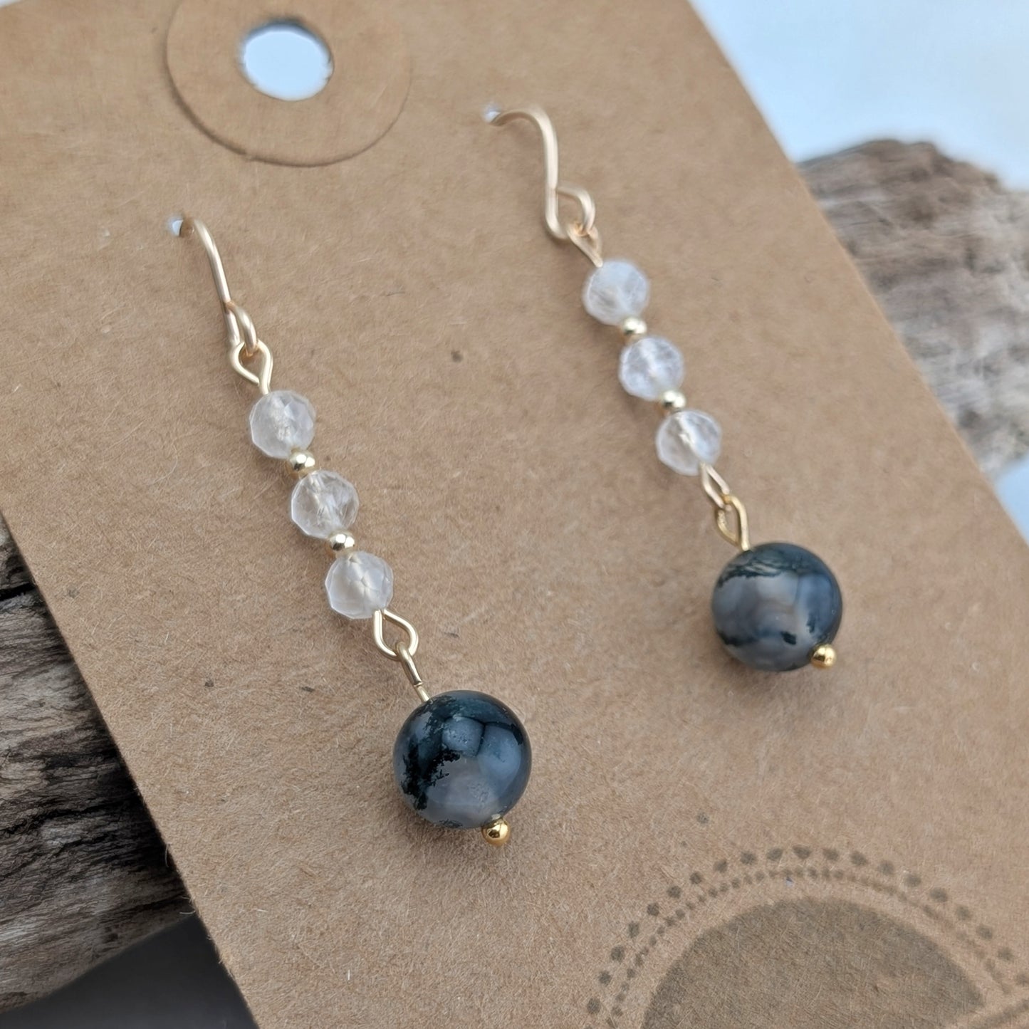 Moonstone & Moss Agate Drop Dangles