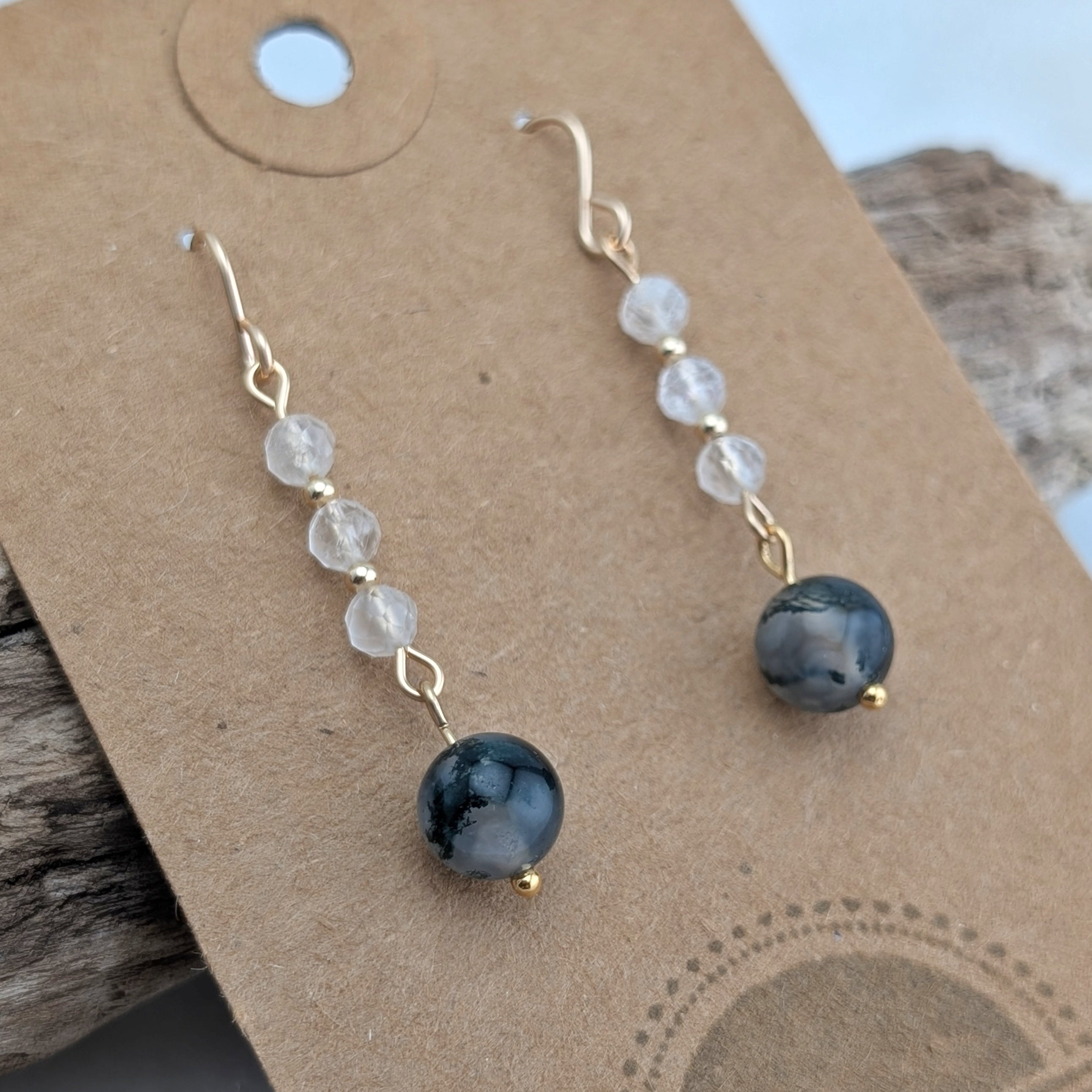 Moonstone & Moss Agate Drop Dangles