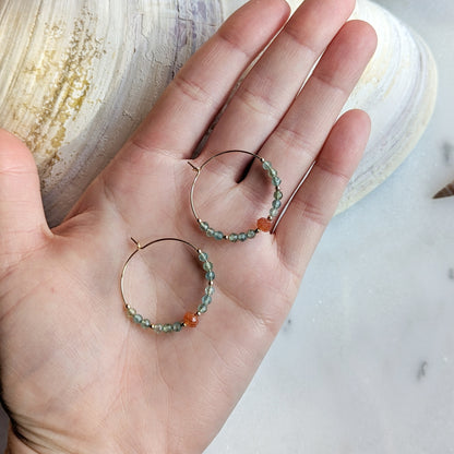 Aqua Teal Green Apatite & Oregon Sunstone Hoops