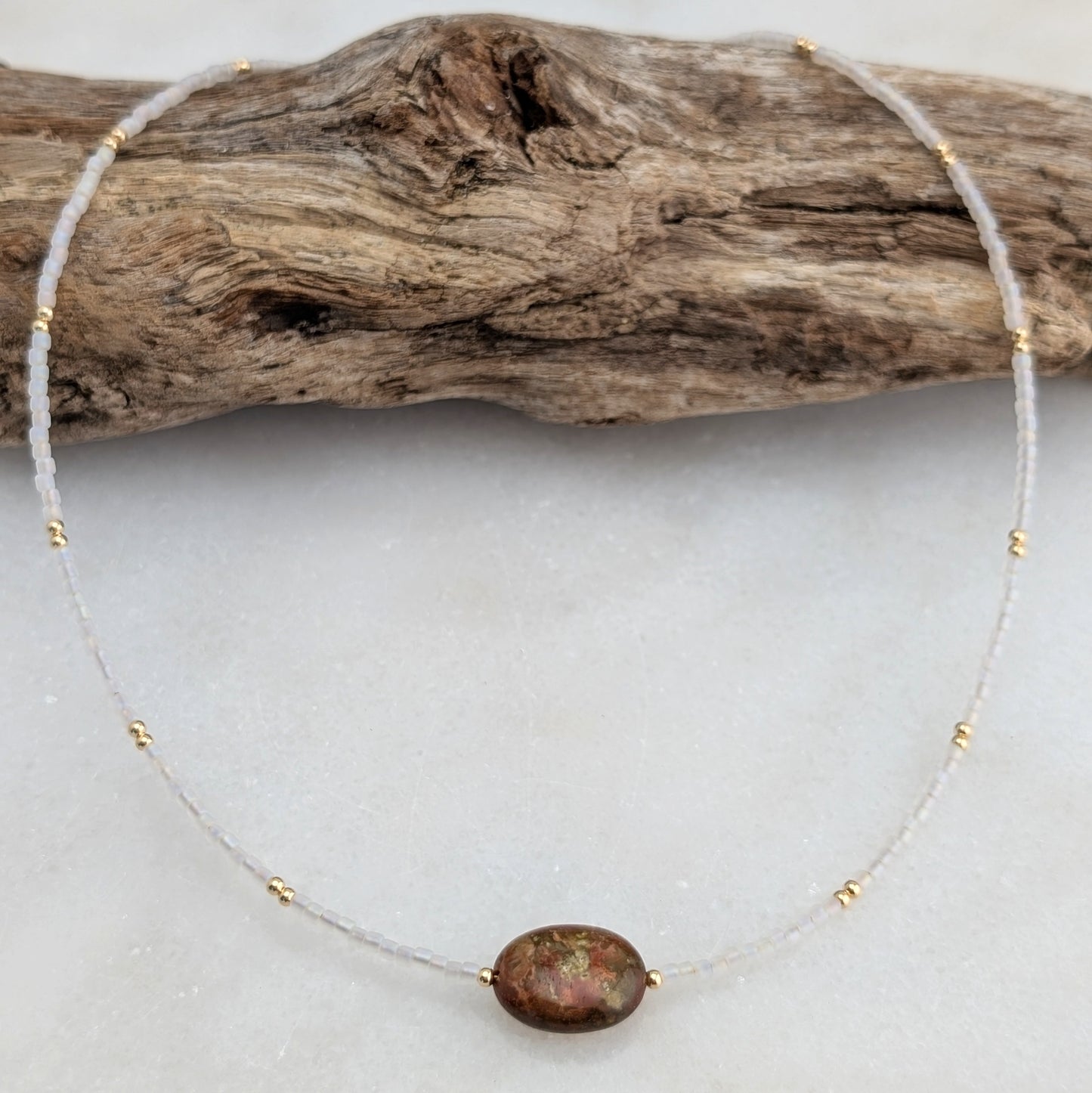 Oregon Carrasite Jasper Pearlescent Stone Necklace