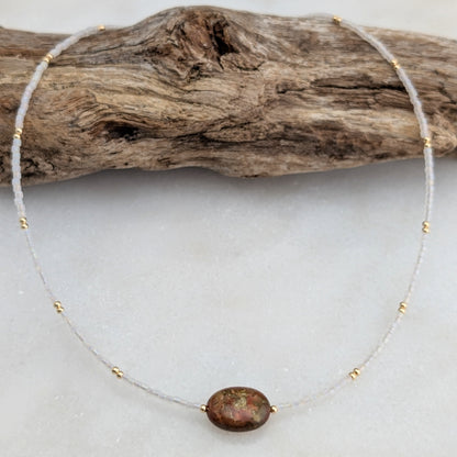 Oregon Carrasite Jasper Pearlescent Stone Necklace