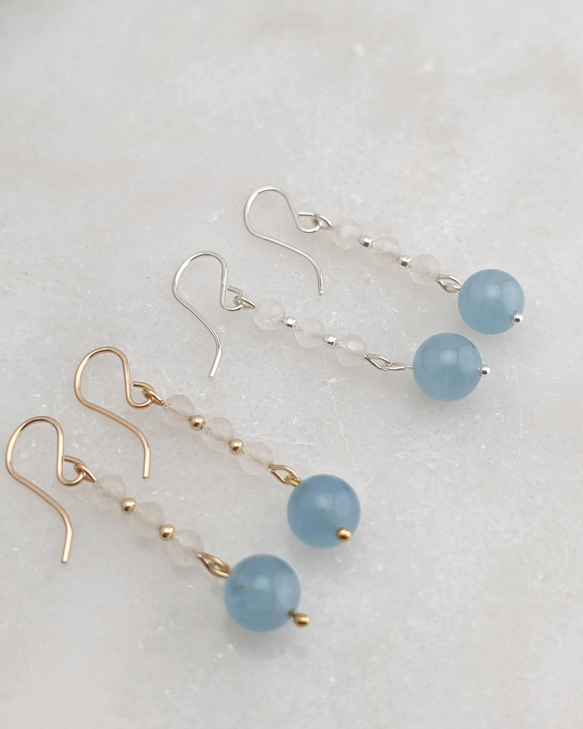 Moonstone & Aquamarine Drop Dangles