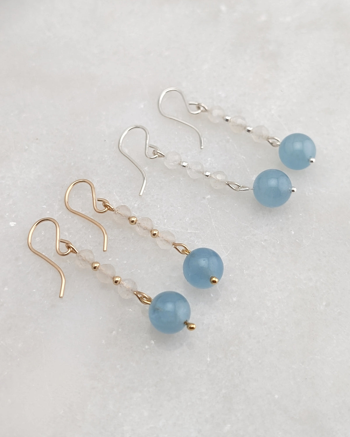 Moonstone & Aquamarine Drop Dangles