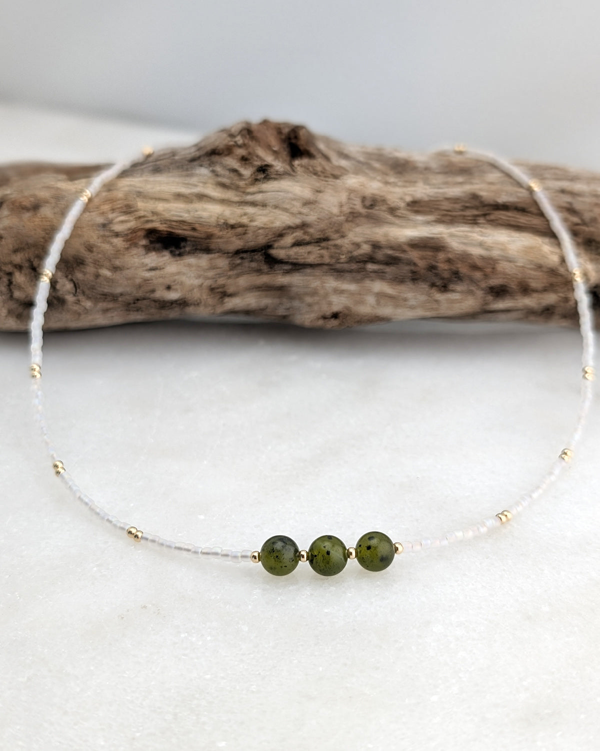 Canadian Jade Pearlescent Triple Stone Necklace