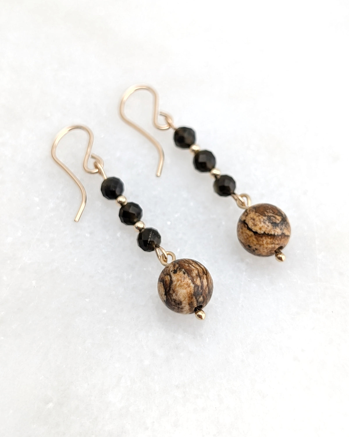 Golden Obsidian & Desert Picture Jasper Drop Dangles