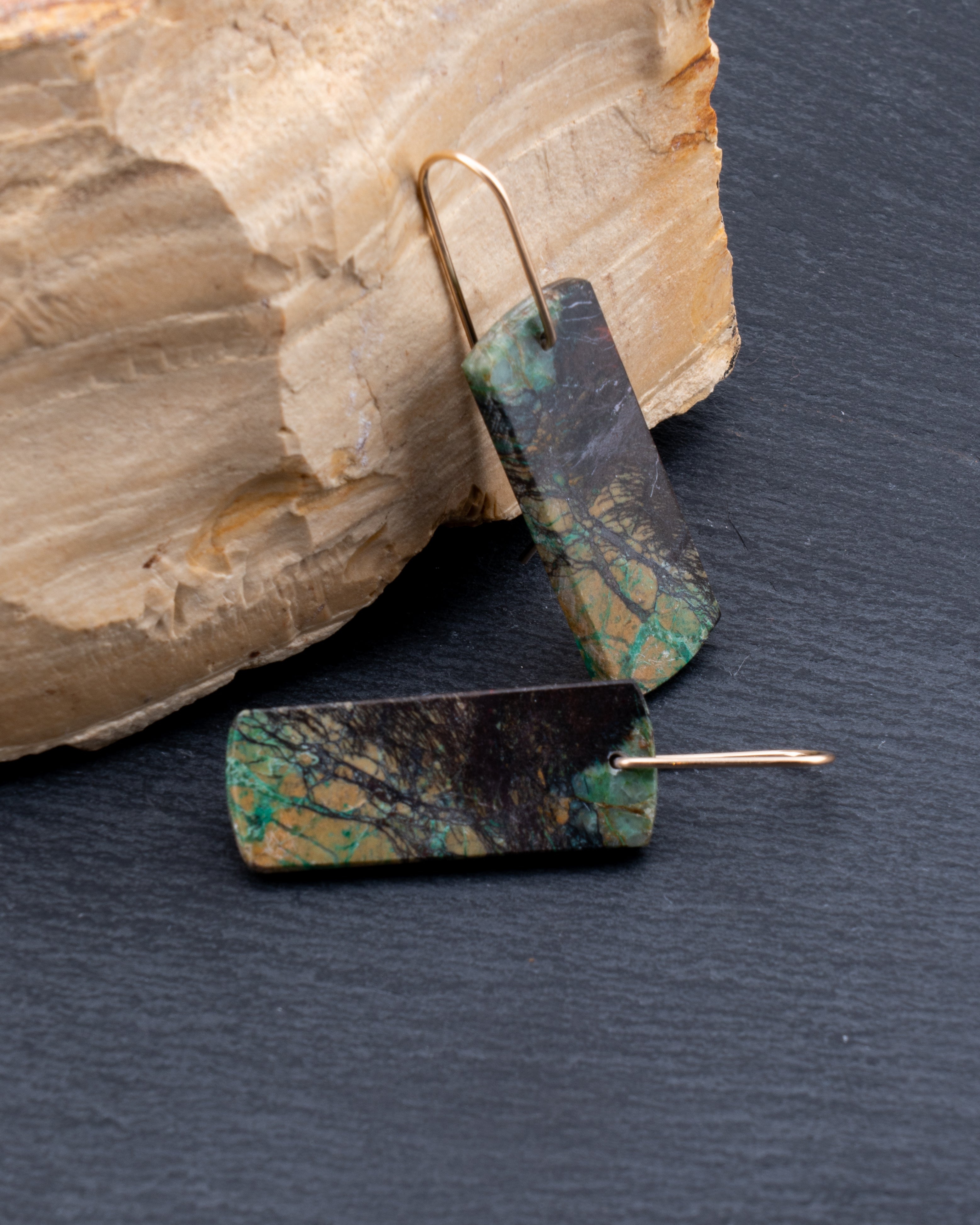 Chrysocolla in Copper Dangles
