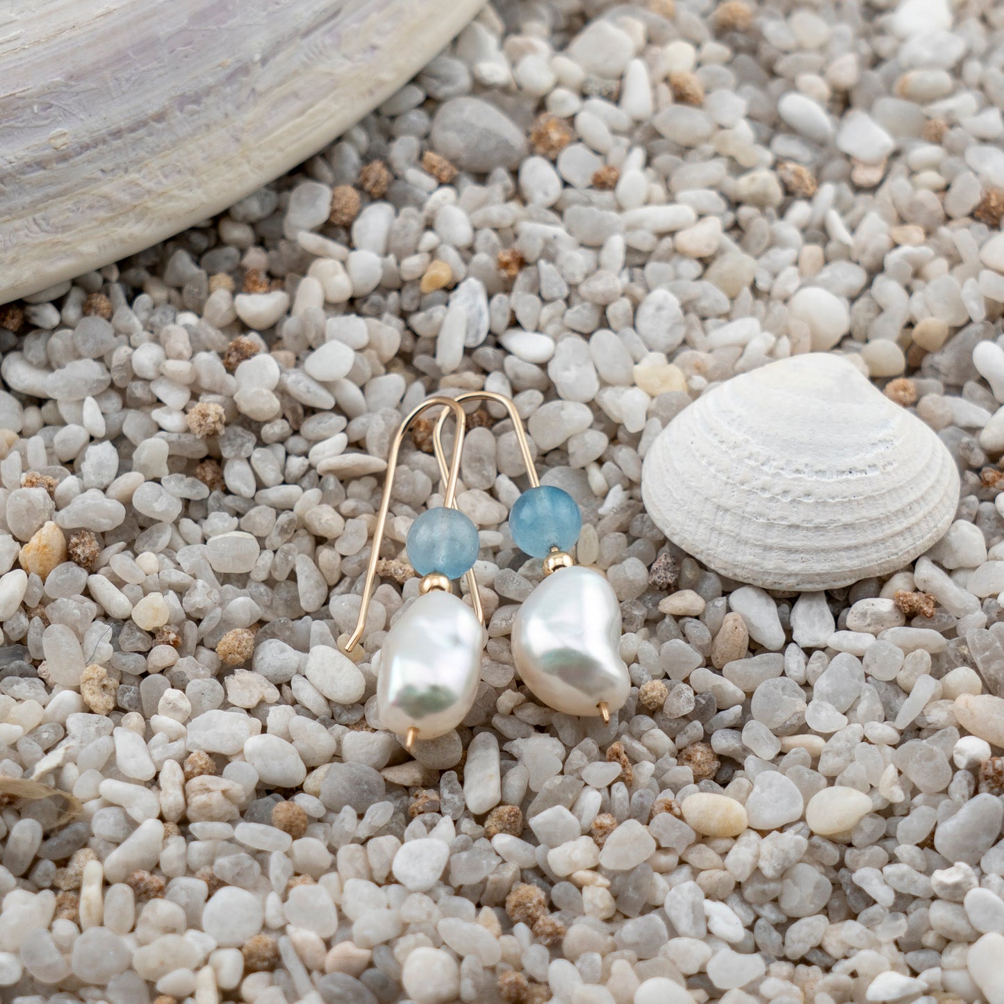 Freshwater Pearl & Aquamarine Dangles
