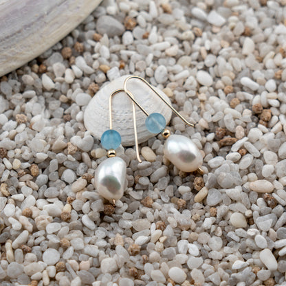 Freshwater Pearl & Aquamarine Dangles